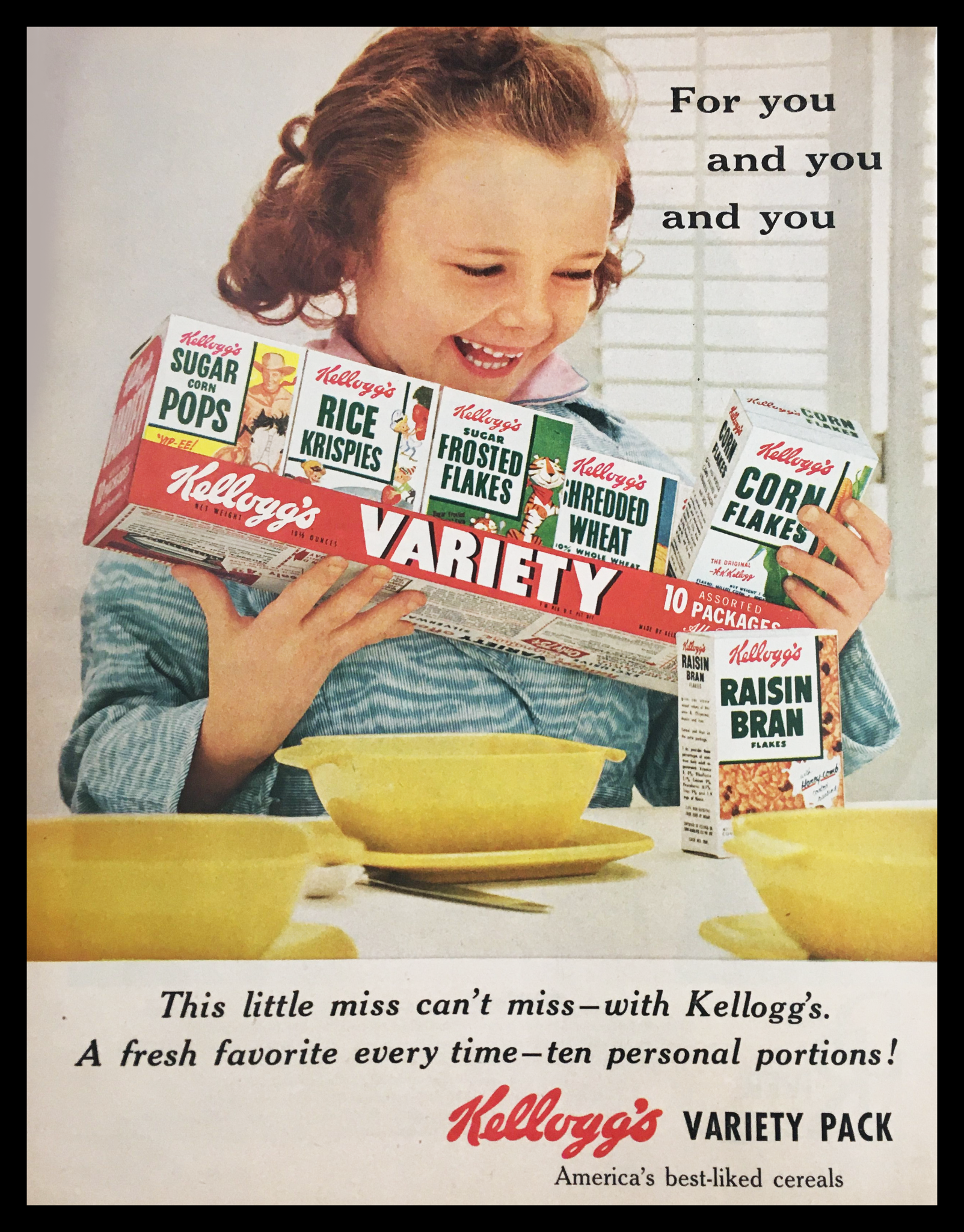 1955 Kellogg's Cereal Variety Pack Vintage Print Ad