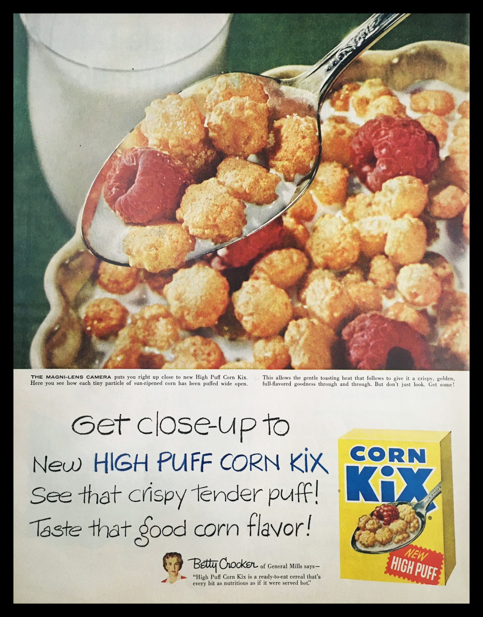 1955 General Mills High Puff Corn Kix Vintage Print Ad