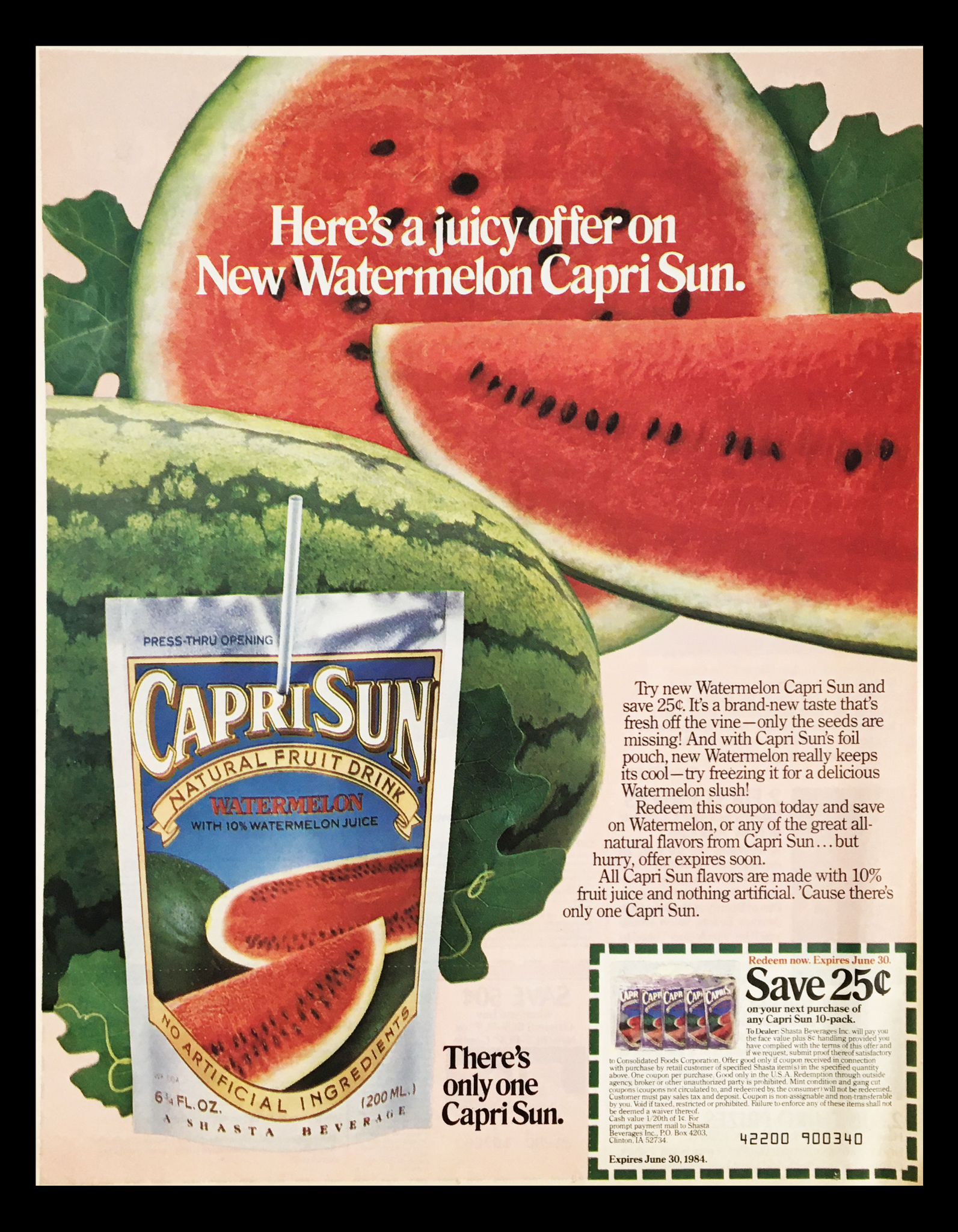 1984 Capri Sun Natural Fruit Drink Circular Coupon Advertisement