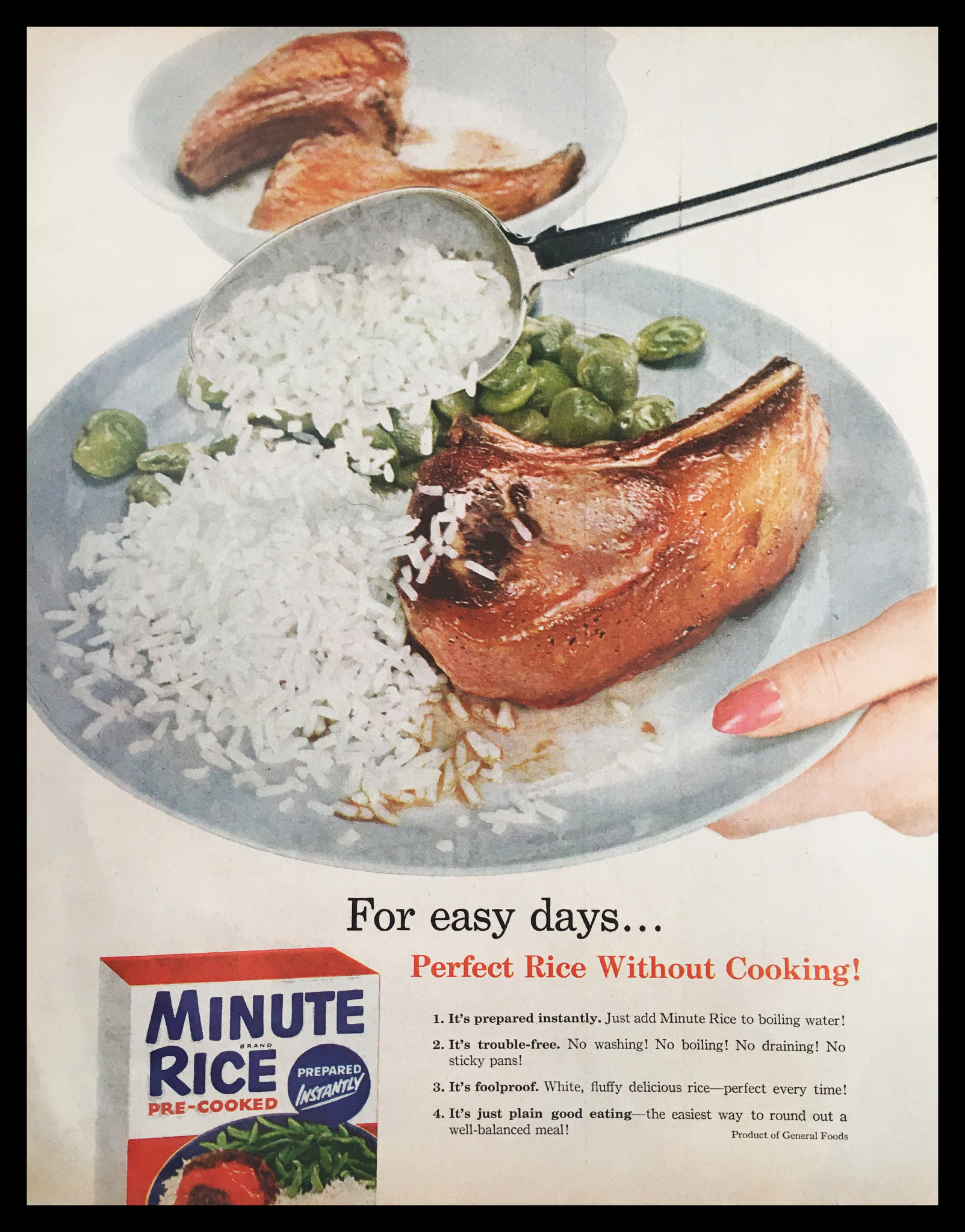 1955 Minute Rice Brand Pre-Cooked Vintage Print Ad