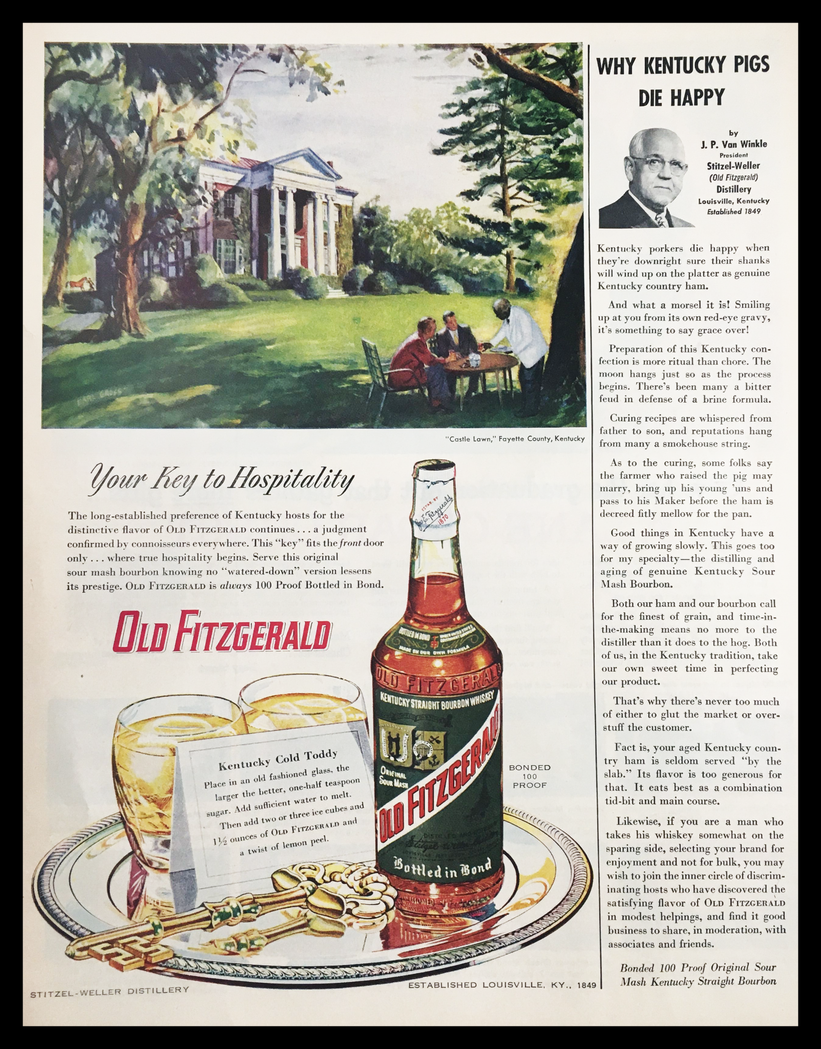 1955 Old Fitzgerald Whiskey Bottled in Bond Vintage Print Ad