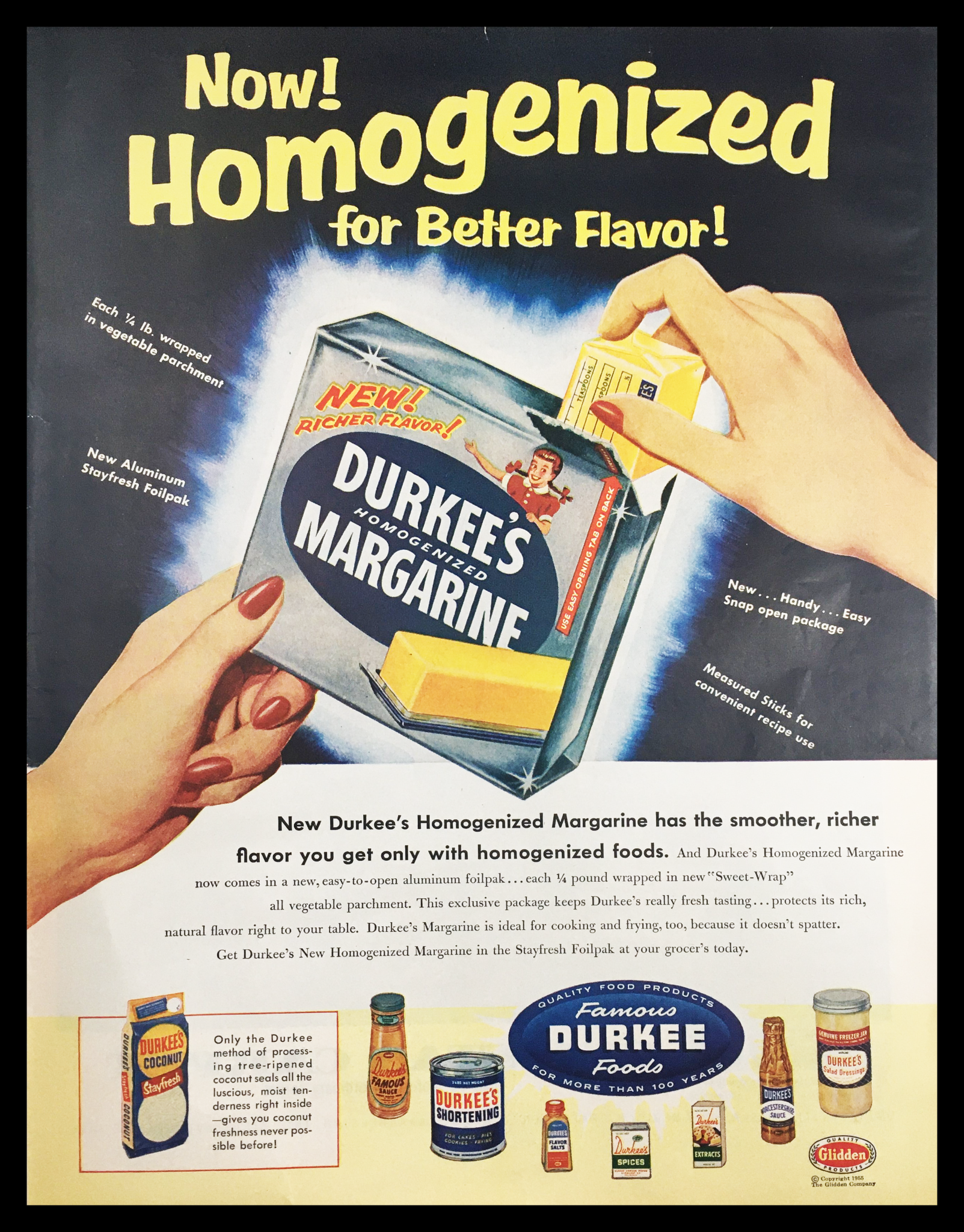 1955 Durkee's Homogenized Margarine Vintage Print Ad