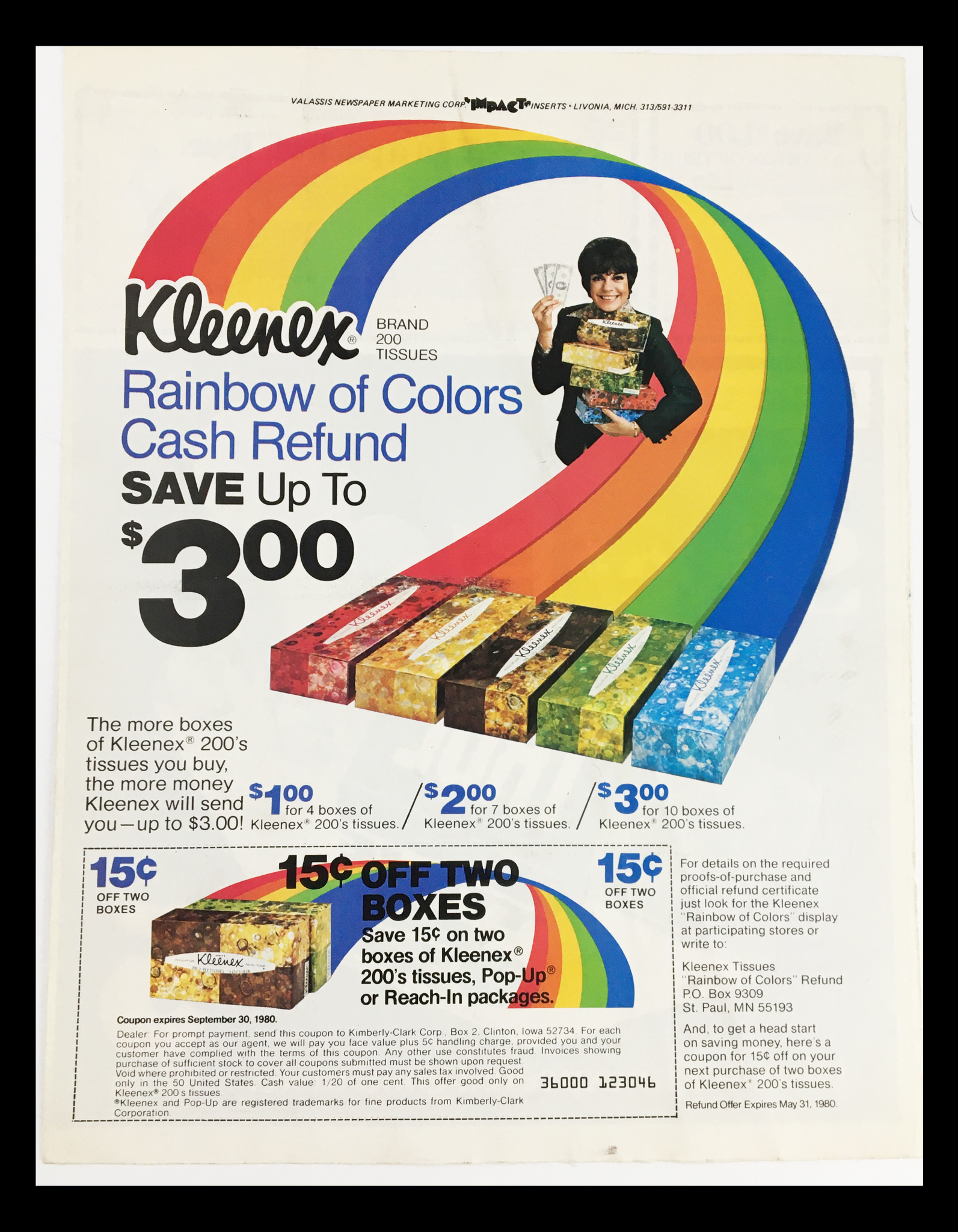 1980 Kleenex Rainbow of Colors Tissues Circular Coupon Advertisement