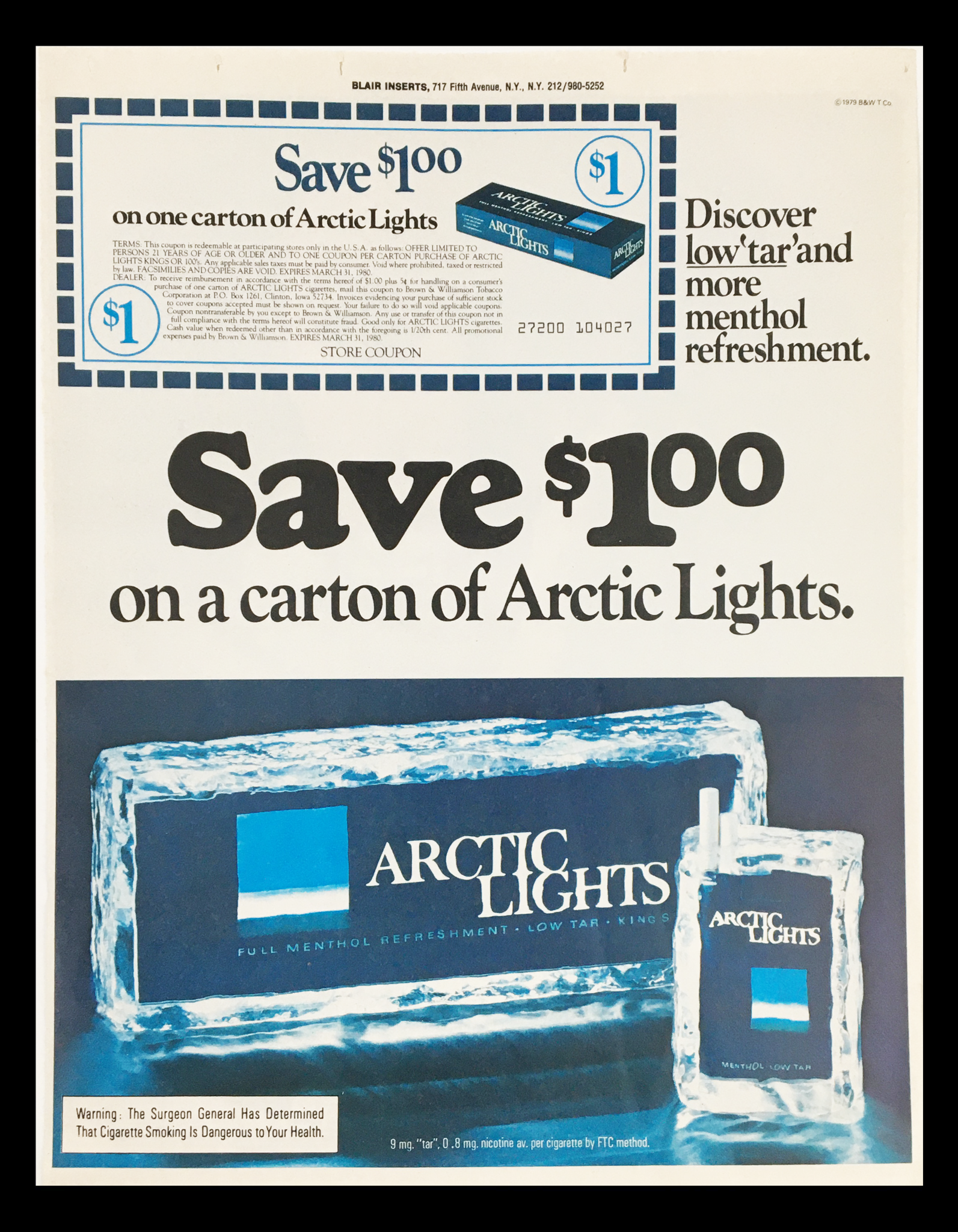 1980 Arctic Lights Full Menthols Circular Advertisement