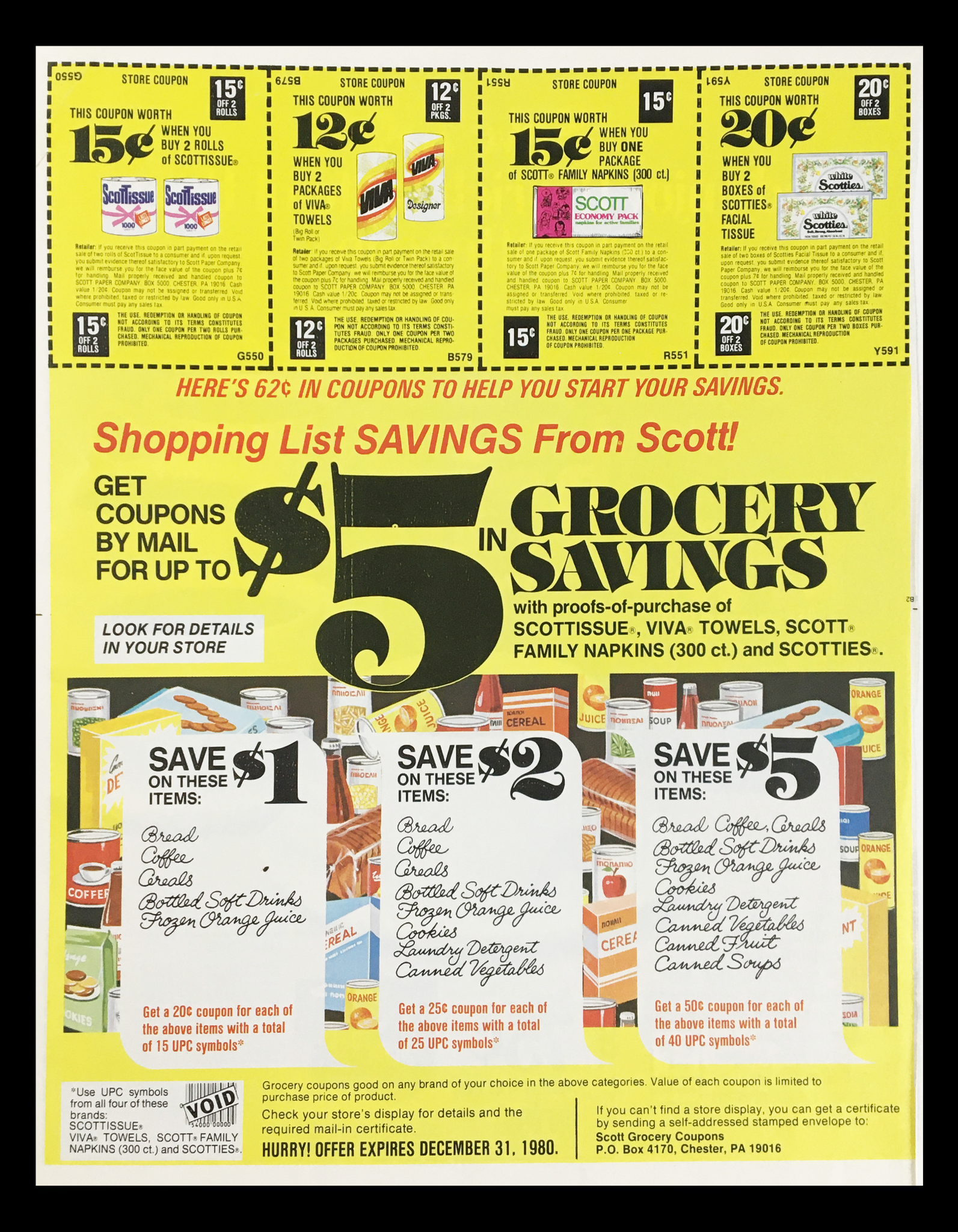 1980 Grocery Savings Scottissue & Family Napkins Circular Coupon Advertisement