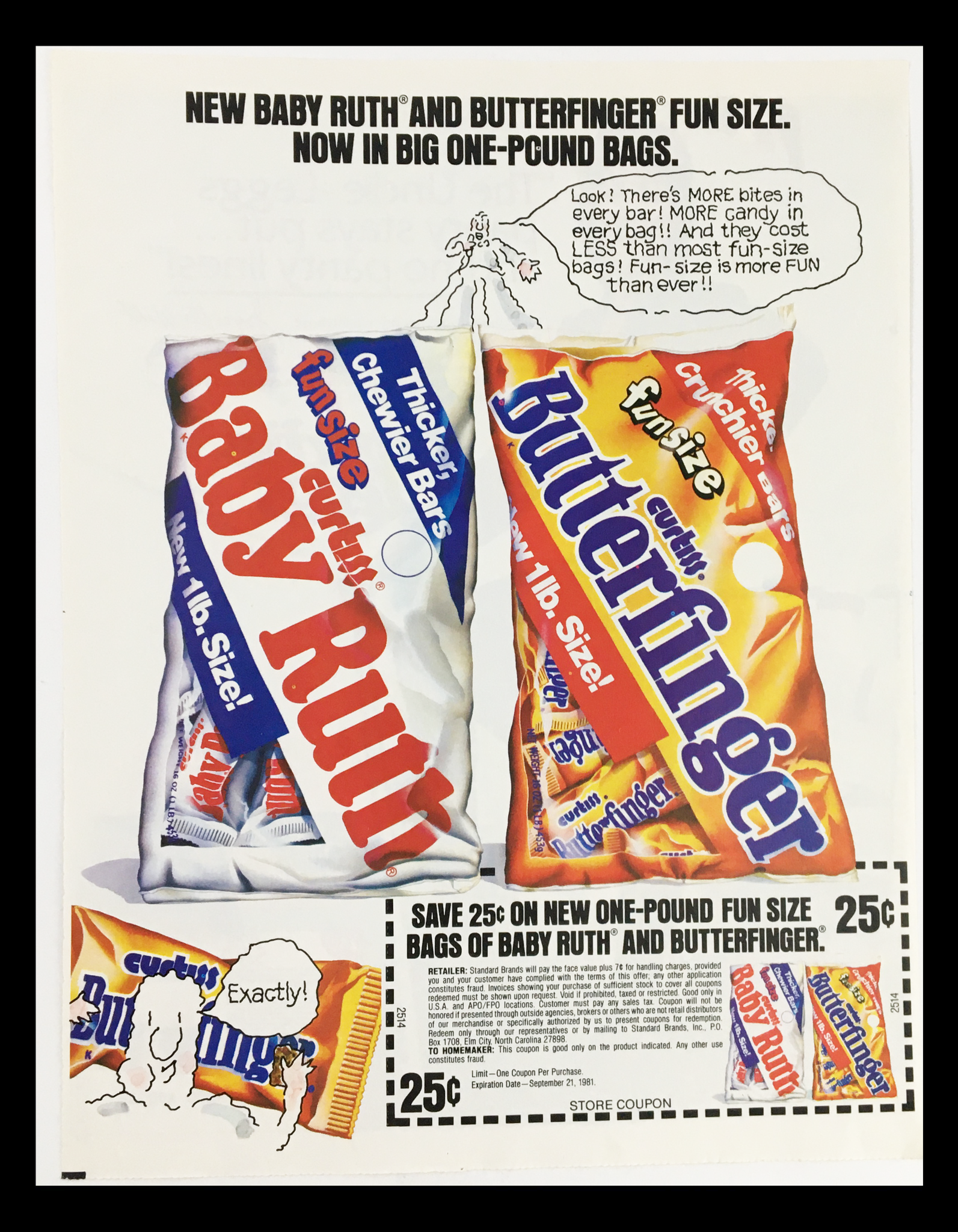 1981 Fun Size Bags of Baby Ruth and Butterfinger Circular Coupon Advertisement