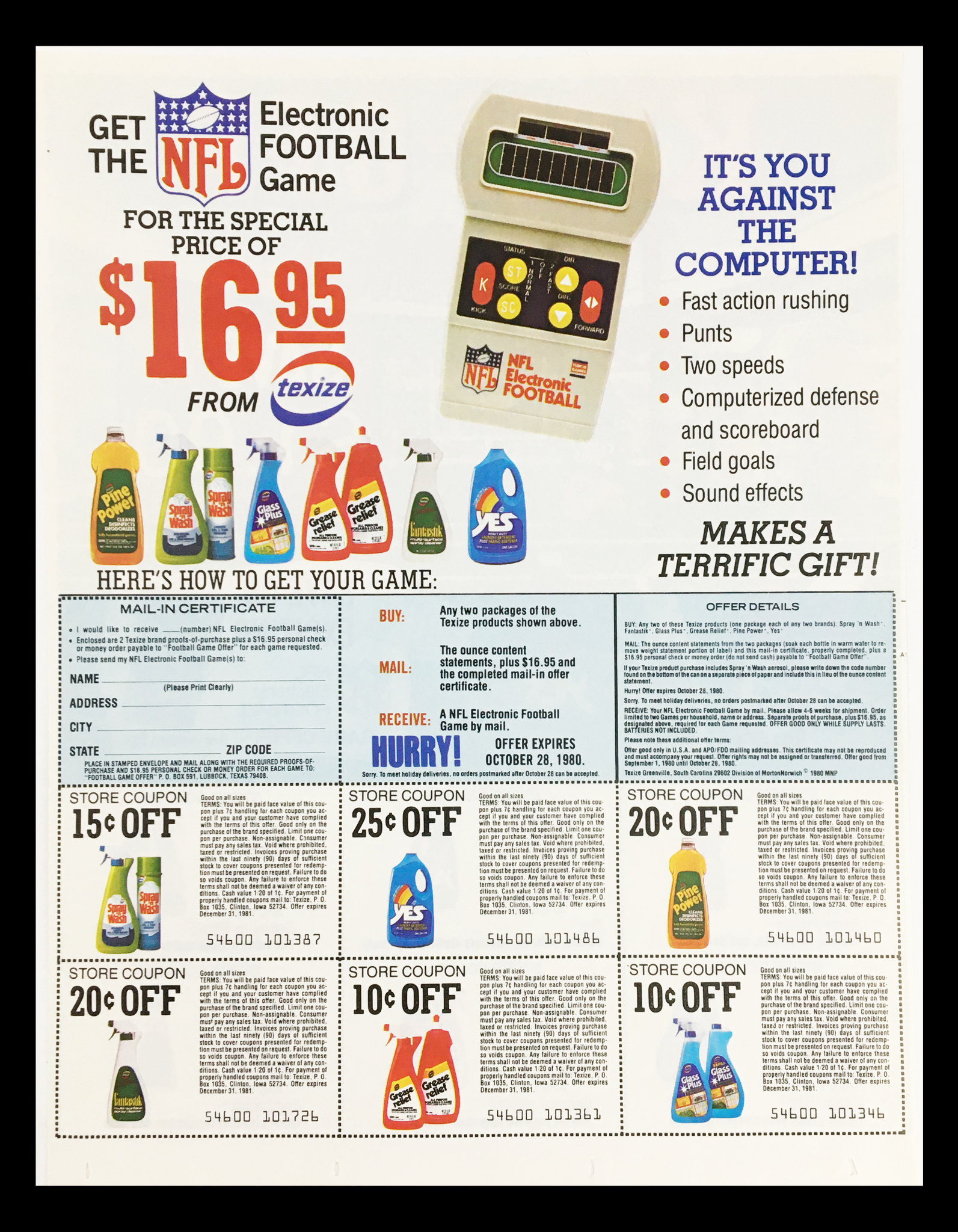 1981 The NFL Electric Football Game from Texize Circular Coupon Advertisement