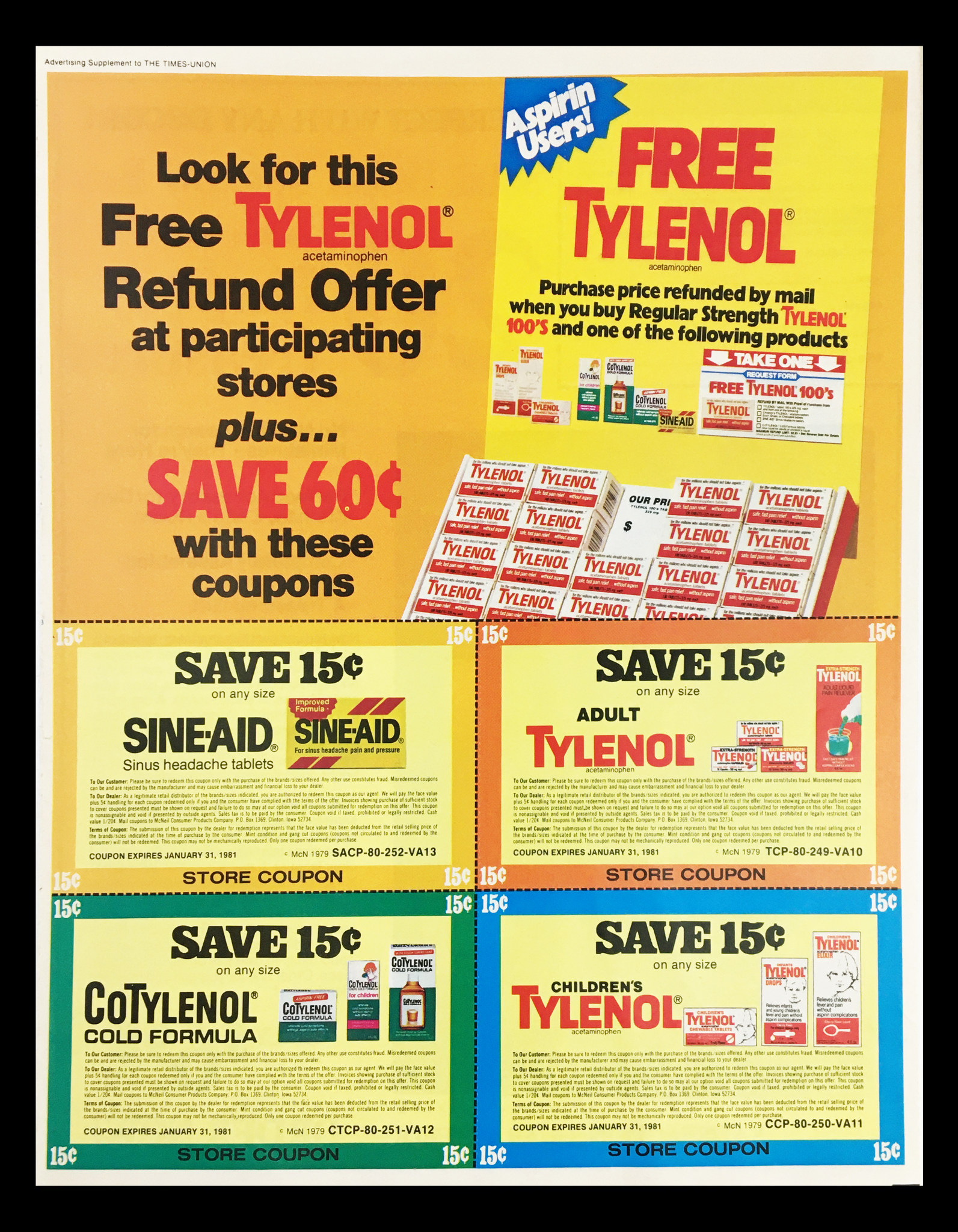 1981 Tylenol Acetaminophen Refund Offer Circular Coupon Advertisement