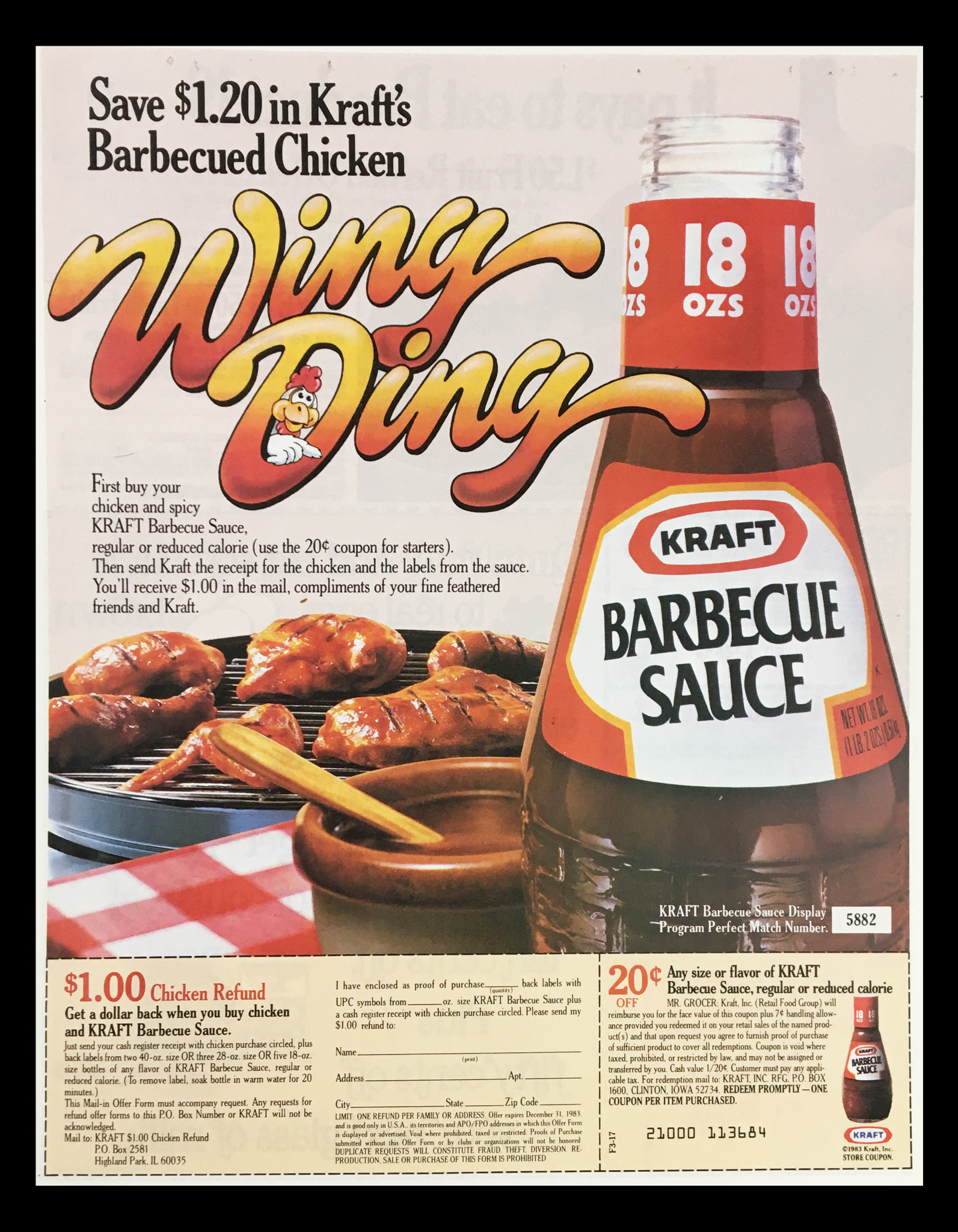 1983 Kraft Barbecue Sauce Wing Ding Circular Coupon Advertisement