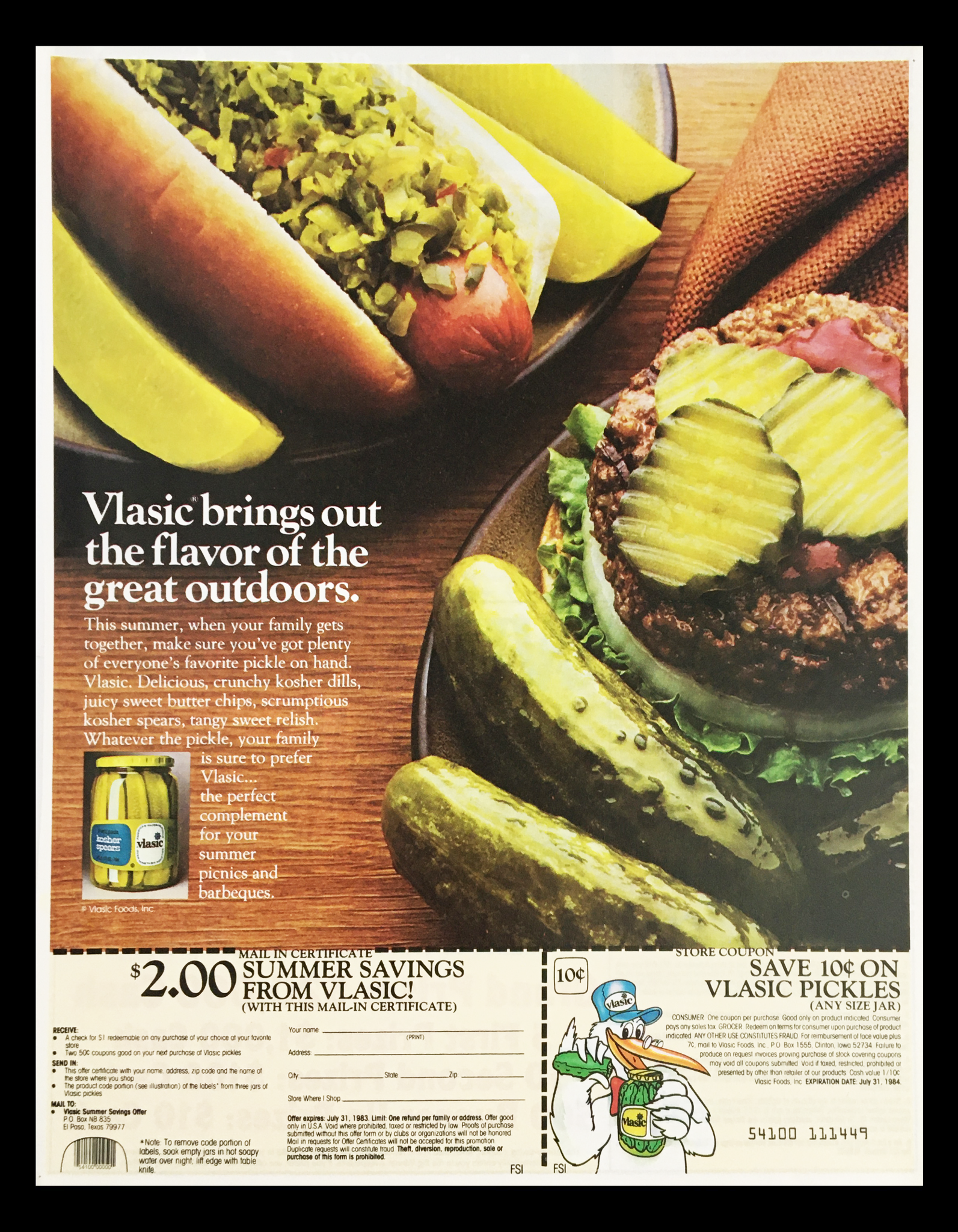 1983 Vlasic Great Flavor Pickles Circular Coupon Advertisement