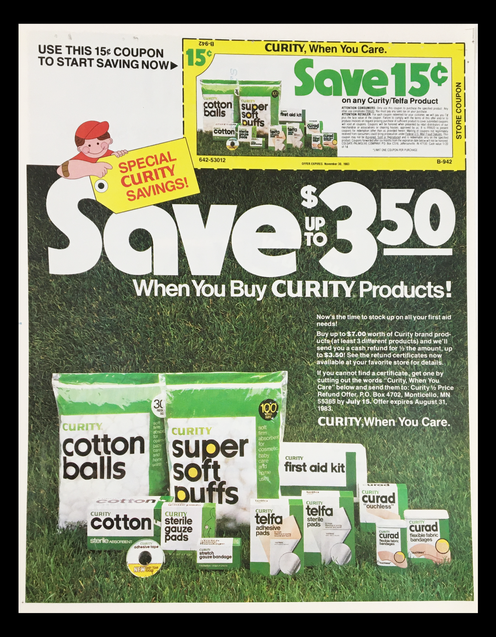 1983 Curity Cotton Balls & Sterile Gauze Pads Circular Coupon Advertisement