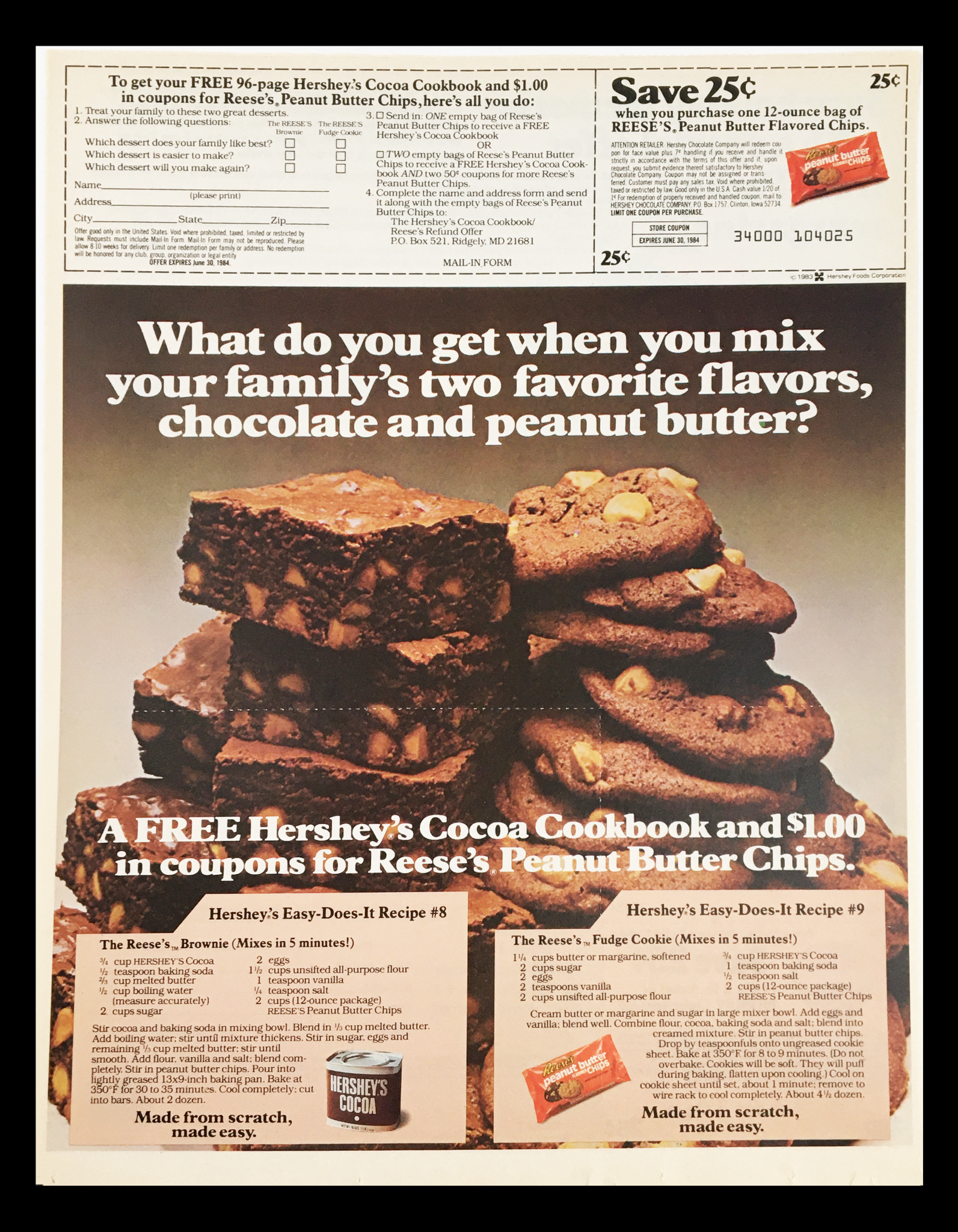 1984 Hershey's Cocoa Cookbook Circular Coupon Advertisement