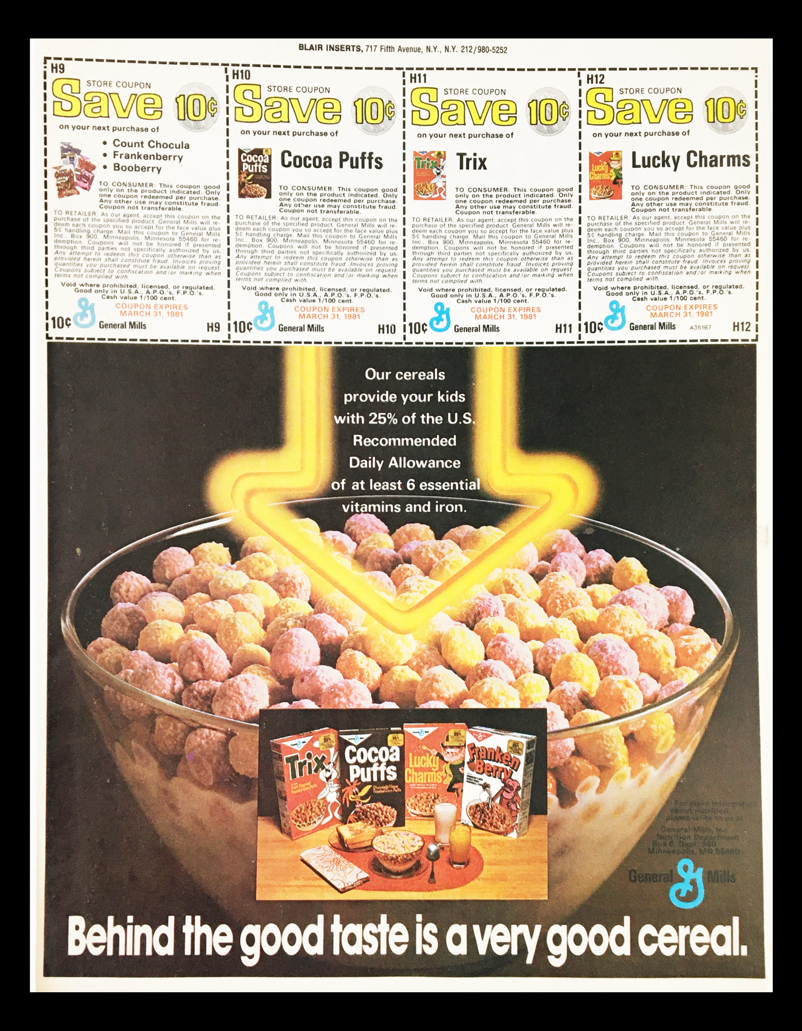 1981 General Mills Cocoa Puffs Cereals Circular Coupon Advertisement