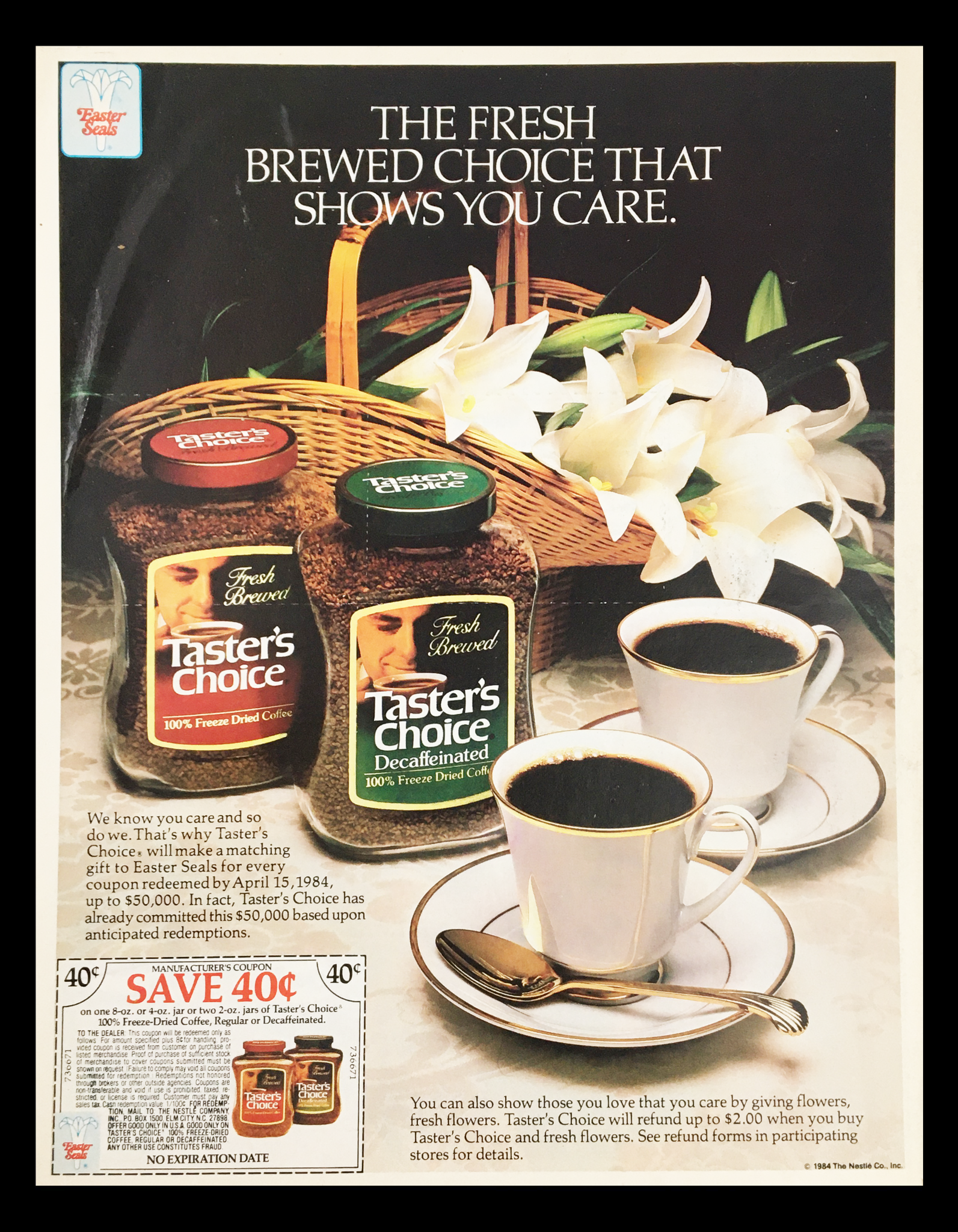 1984 Taster's Choice Decaffeinated Dried Coffee Circular Coupon Advertisement