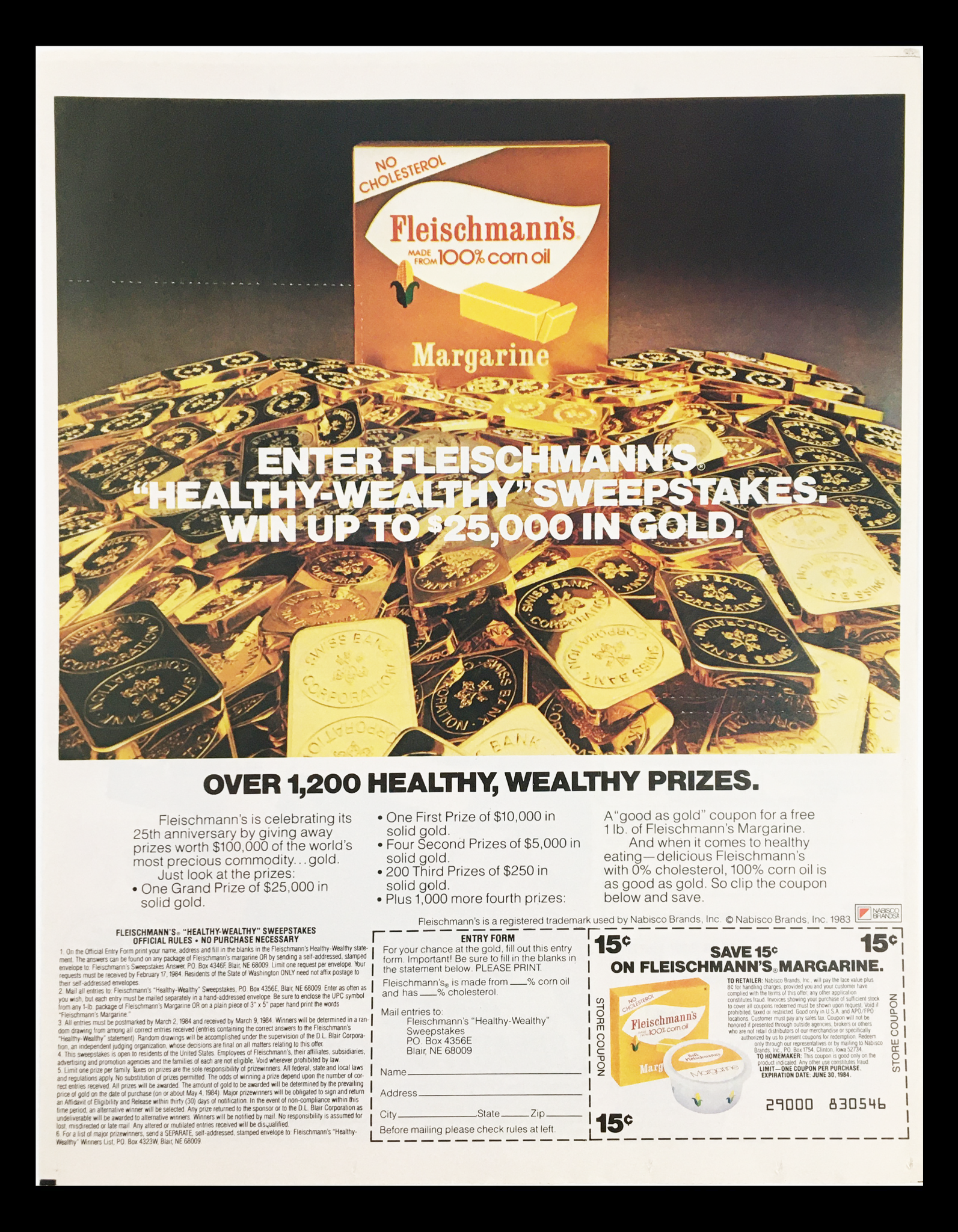 1983 Fleischmann's Corn Oil Margarine Sweepstakes Circular Coupon Advertisement