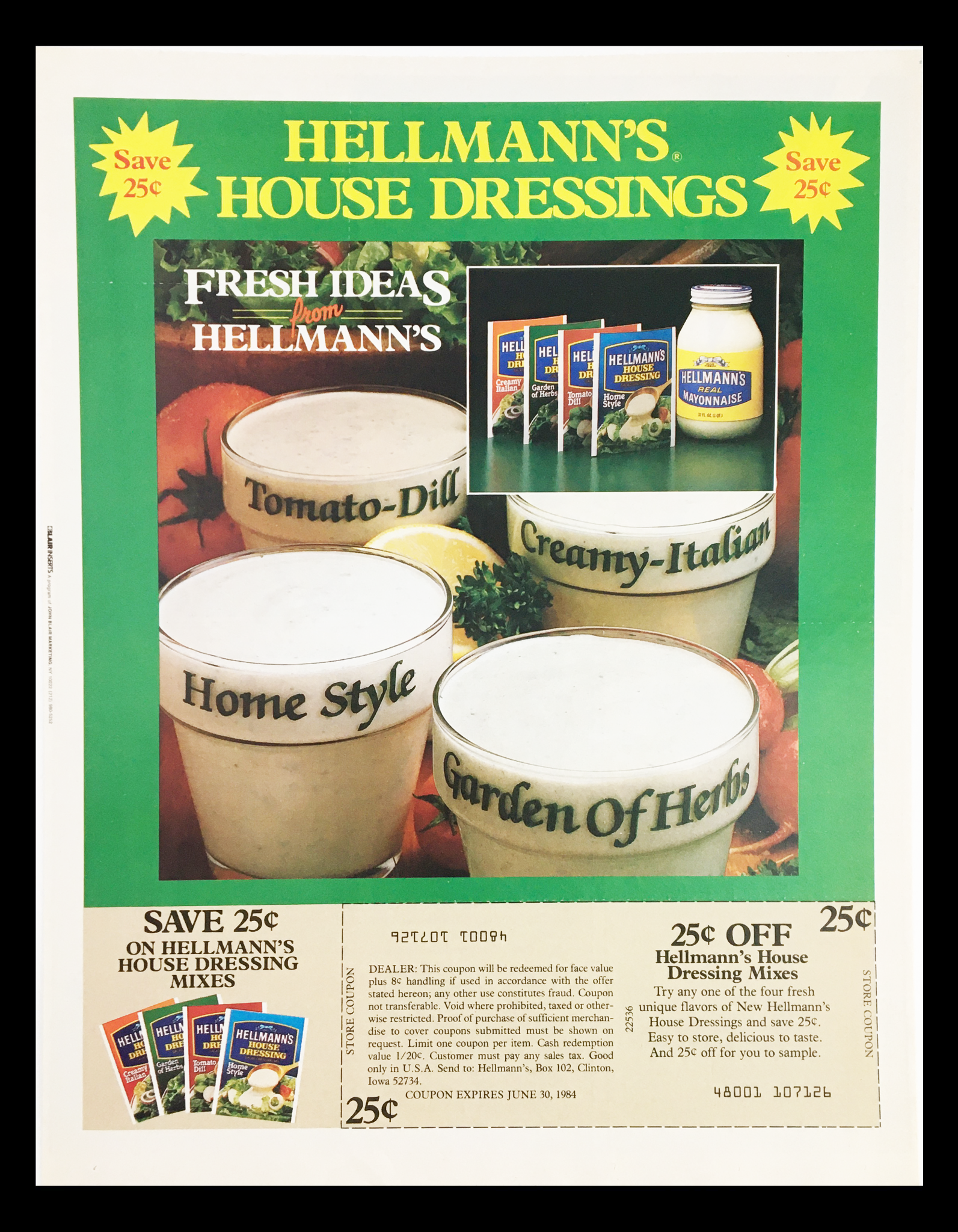 1984 Hellman's House Dressings Mayonaise Circular Coupon Advertisement