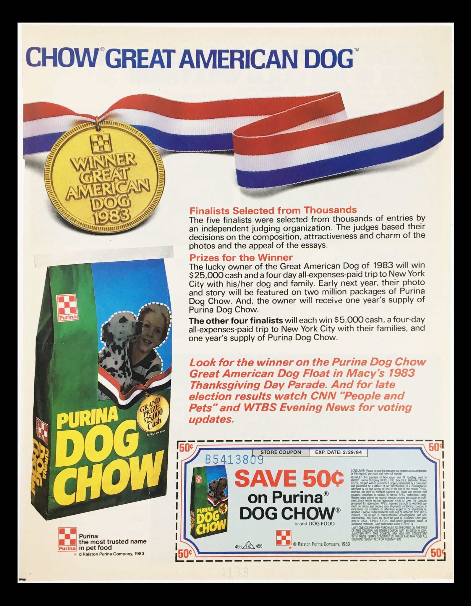 1983 Purina Dog Chow Great American Dog Circular Coupon Advertisement