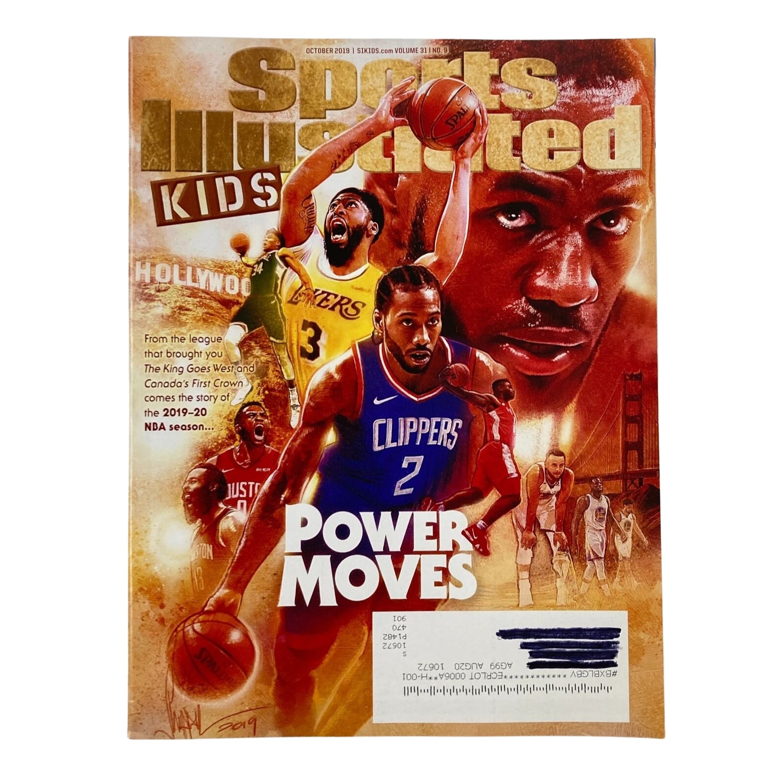 Cover of Sports Illustrated Kids, October 2019, with vibrant images of NBA players including Kawhi Leonard and a storyline focused on NBA season highlights. Lot of 7 2000s 2010s Sports Illustrated Kids magazines NFL Tom Brady NO CARDS.