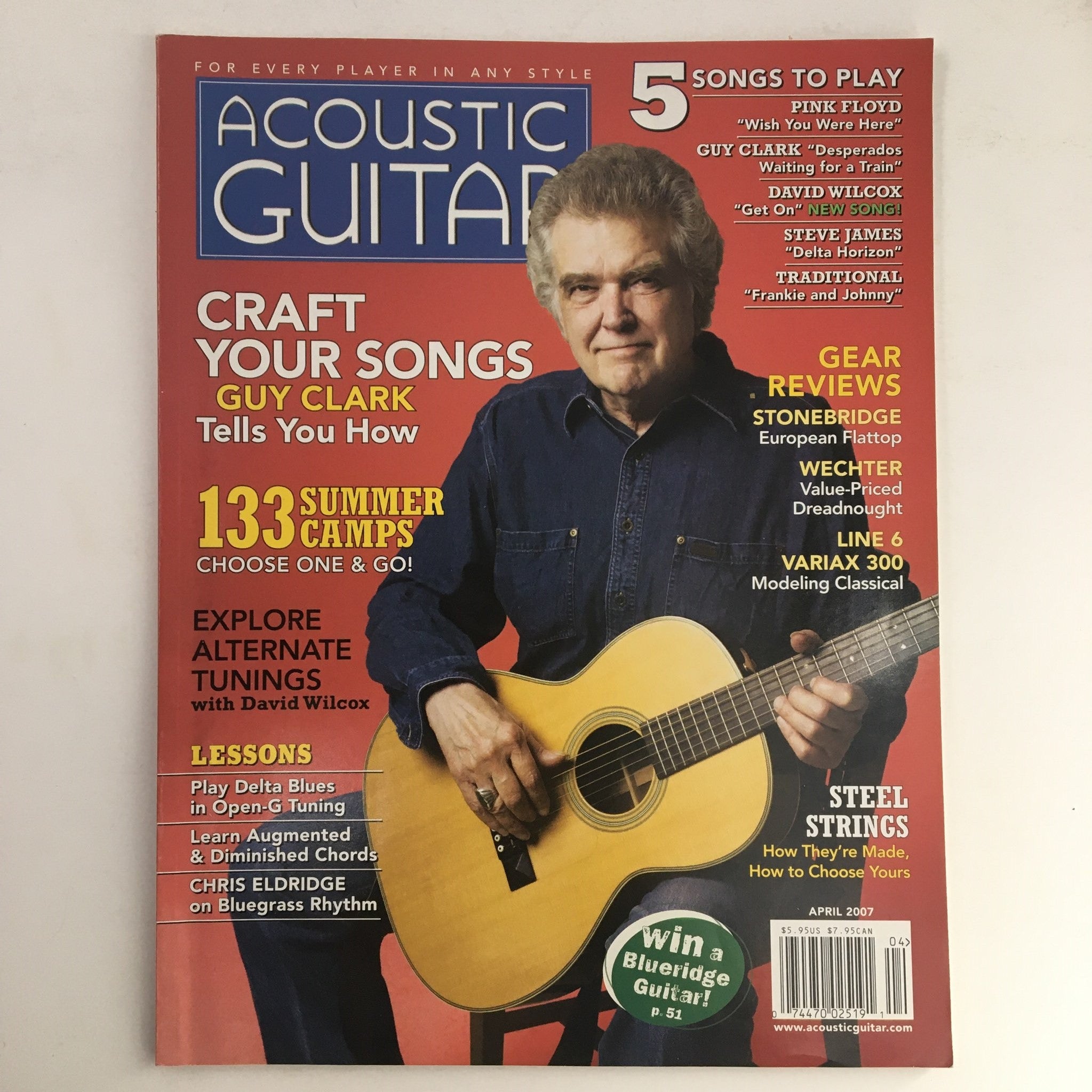 Acoustic Guitar Magazine April 2007 Guy Clark & David Wilcox Tuning, No Label VG