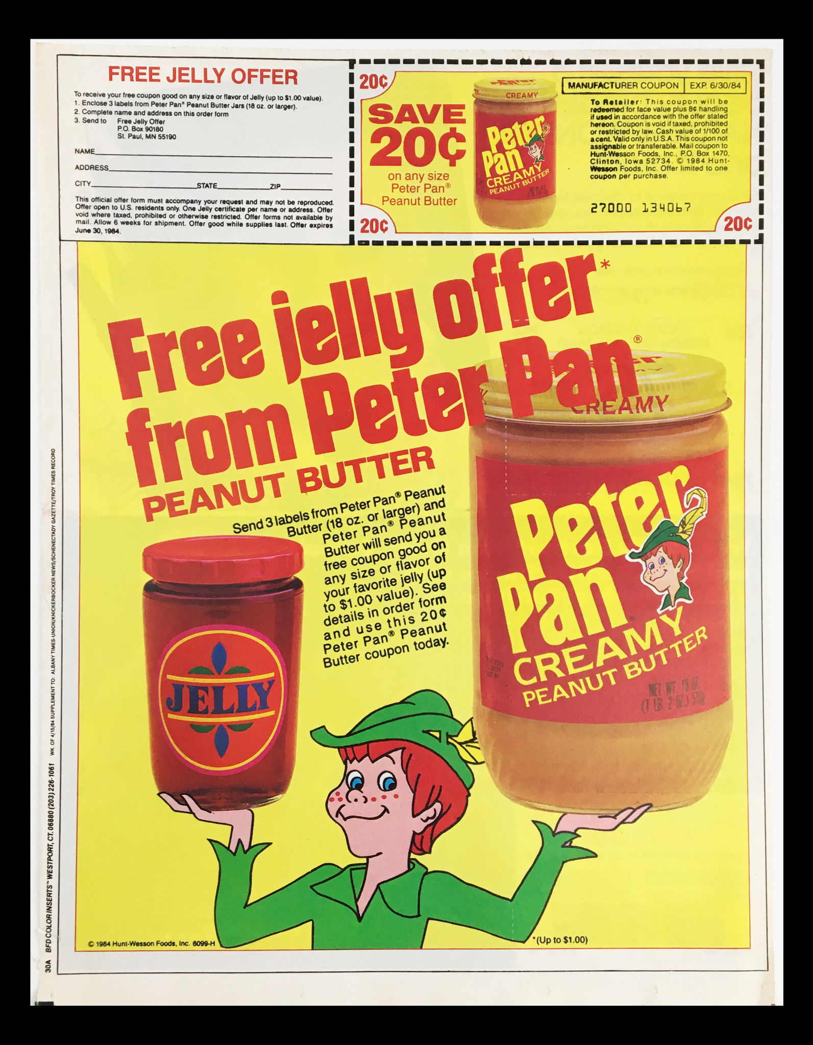 1984 Peter Pan Creamy Peanut Butter Spread Circular Coupon Advertisement