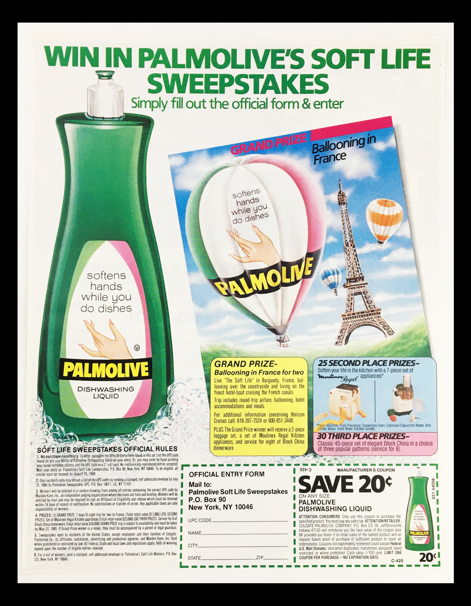 1984 Palmolive Dishwashing Liquid Sweepstakes Circular Coupon Advertisement