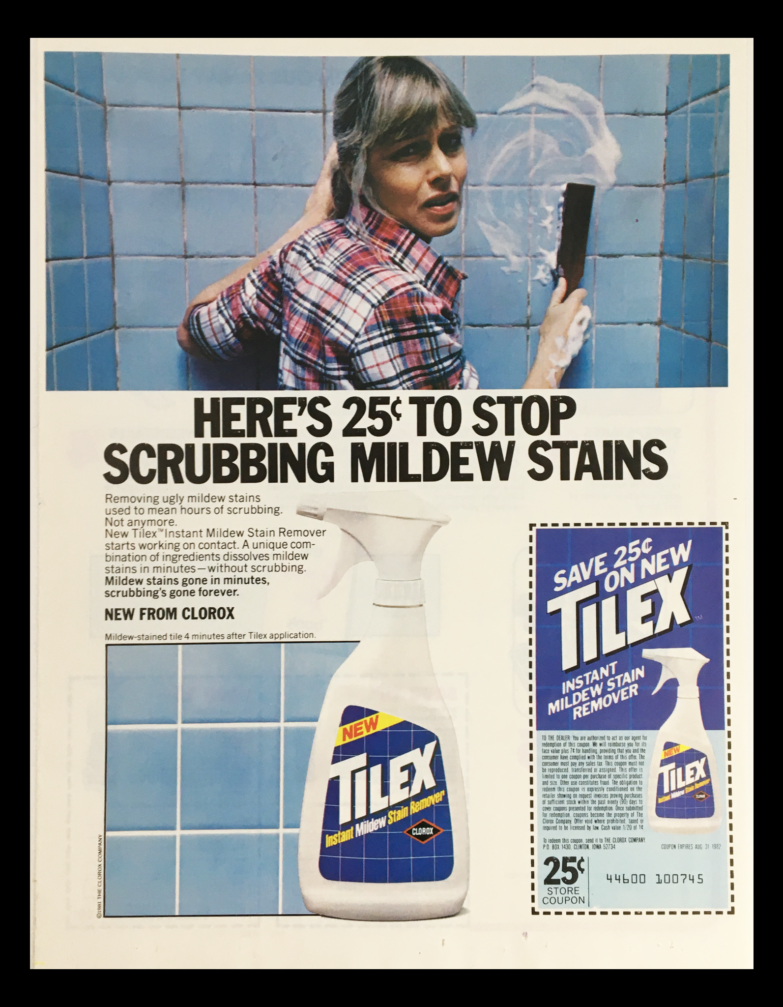 1982 Tilex Instant Mildew Stain Remover Circular Coupon Advertisement