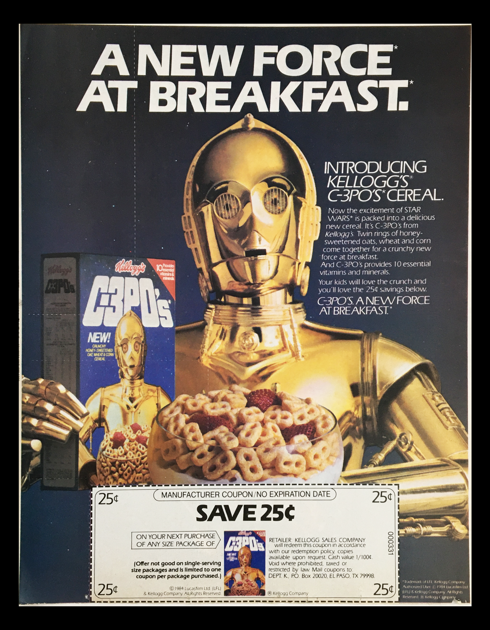 1984 Kellogg's C-3P0's Cereal Circular Coupon Advertisement