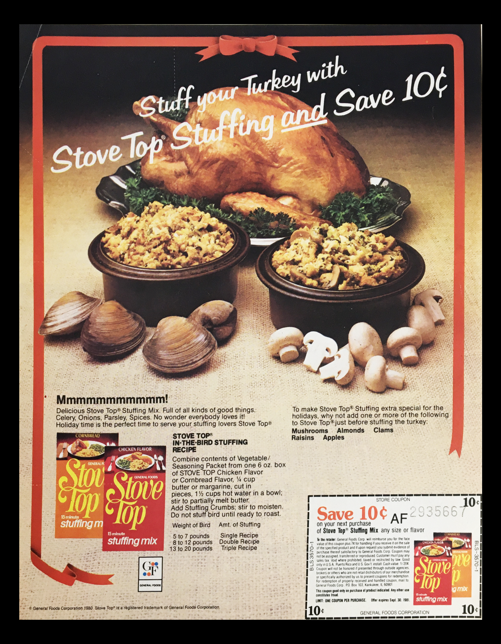 1980 General Foods Stove Top Stuffing Mix Circular Coupon Advertisement