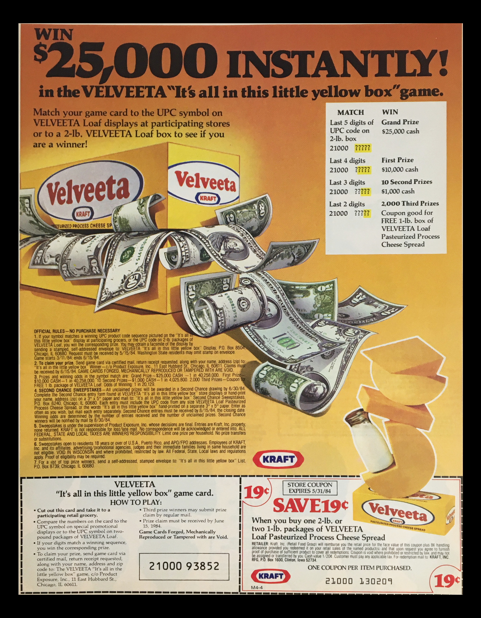 1984 Kraft Velveeta Loaf Pasteurized Cheese Circular Coupon Advertisement