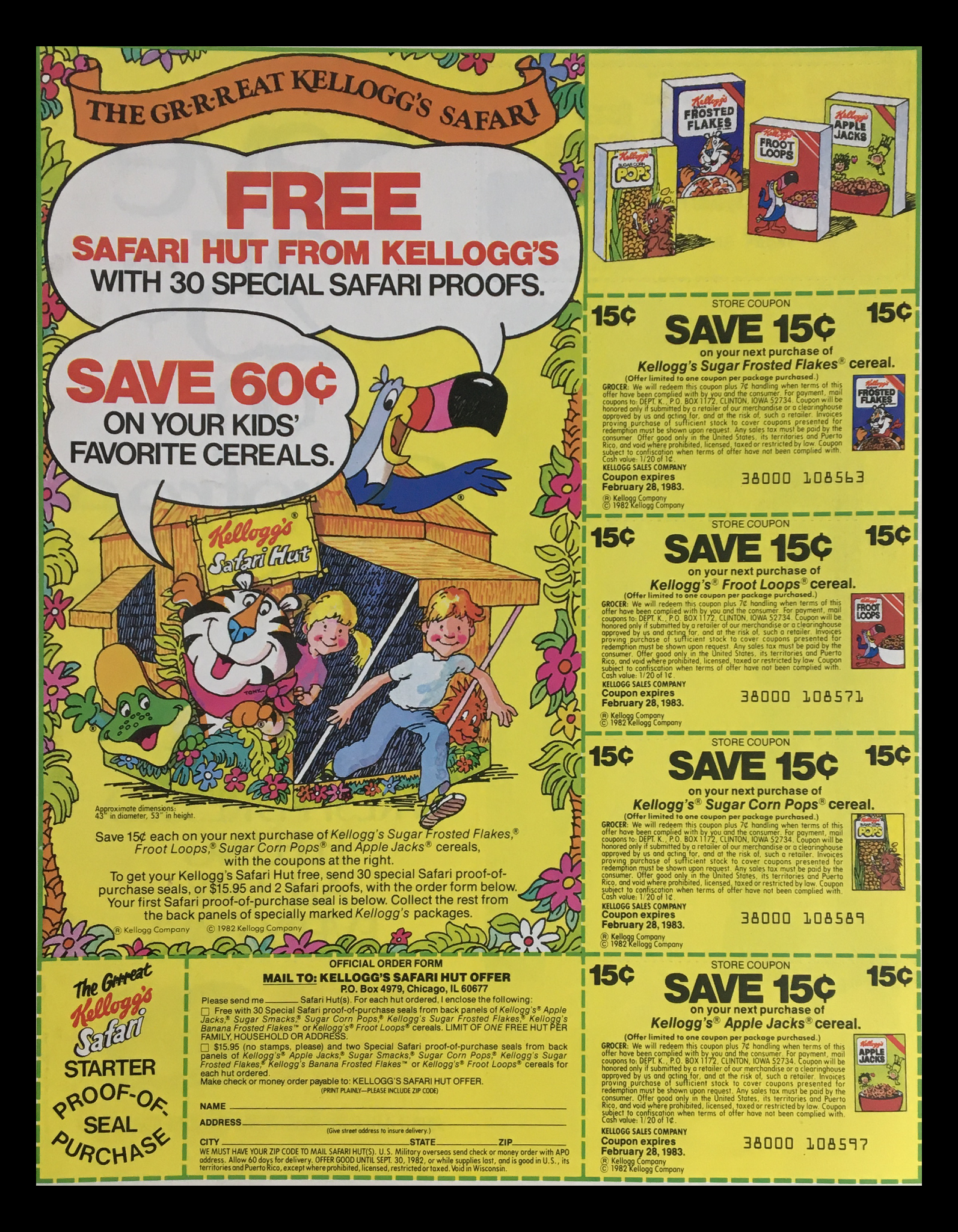 1982 The Great Kellogg's Safari Cereals Circular Coupon Advertisement