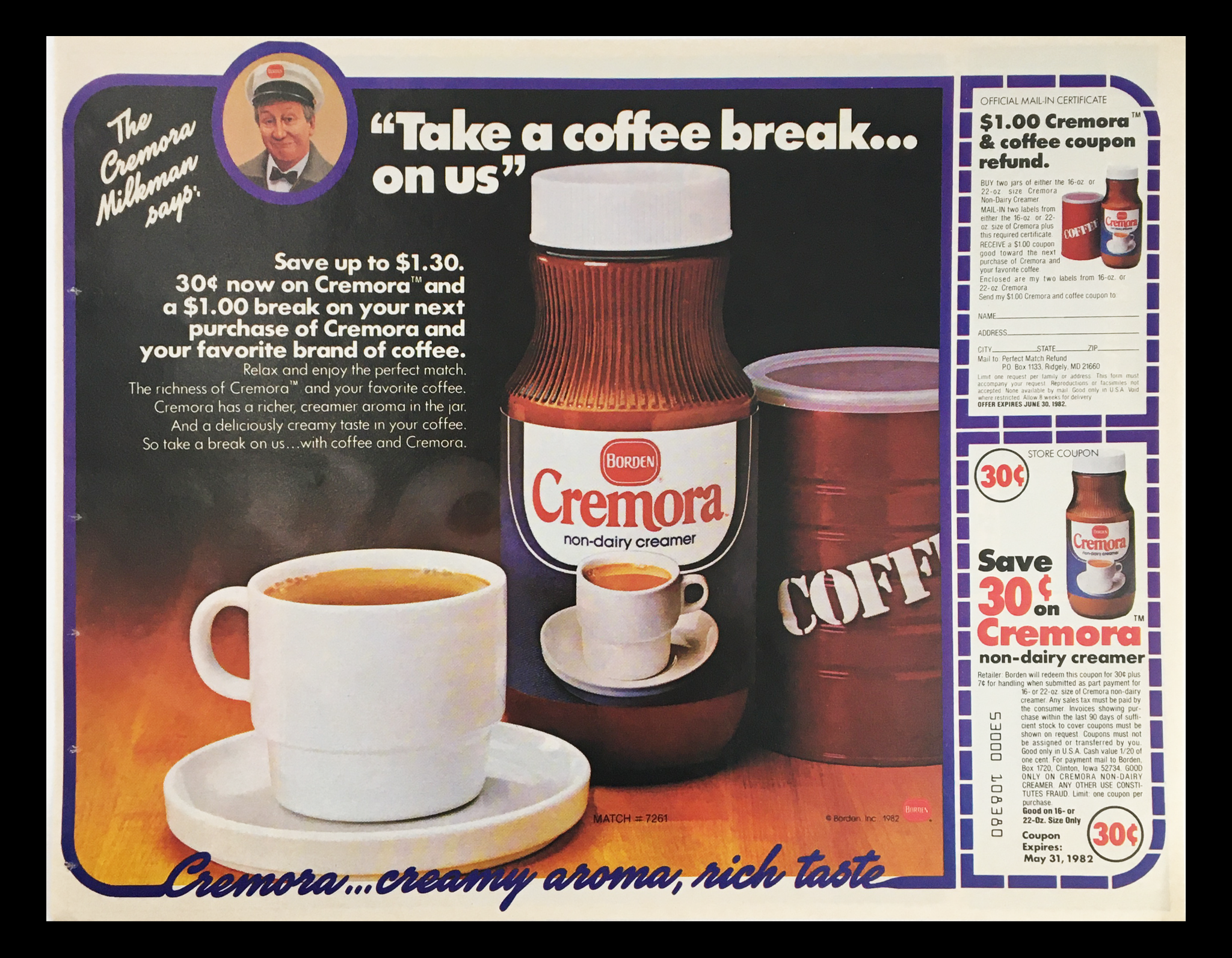 1982 Borden Cremora Non-Dairy Creamer Circular Coupon Advertisement
