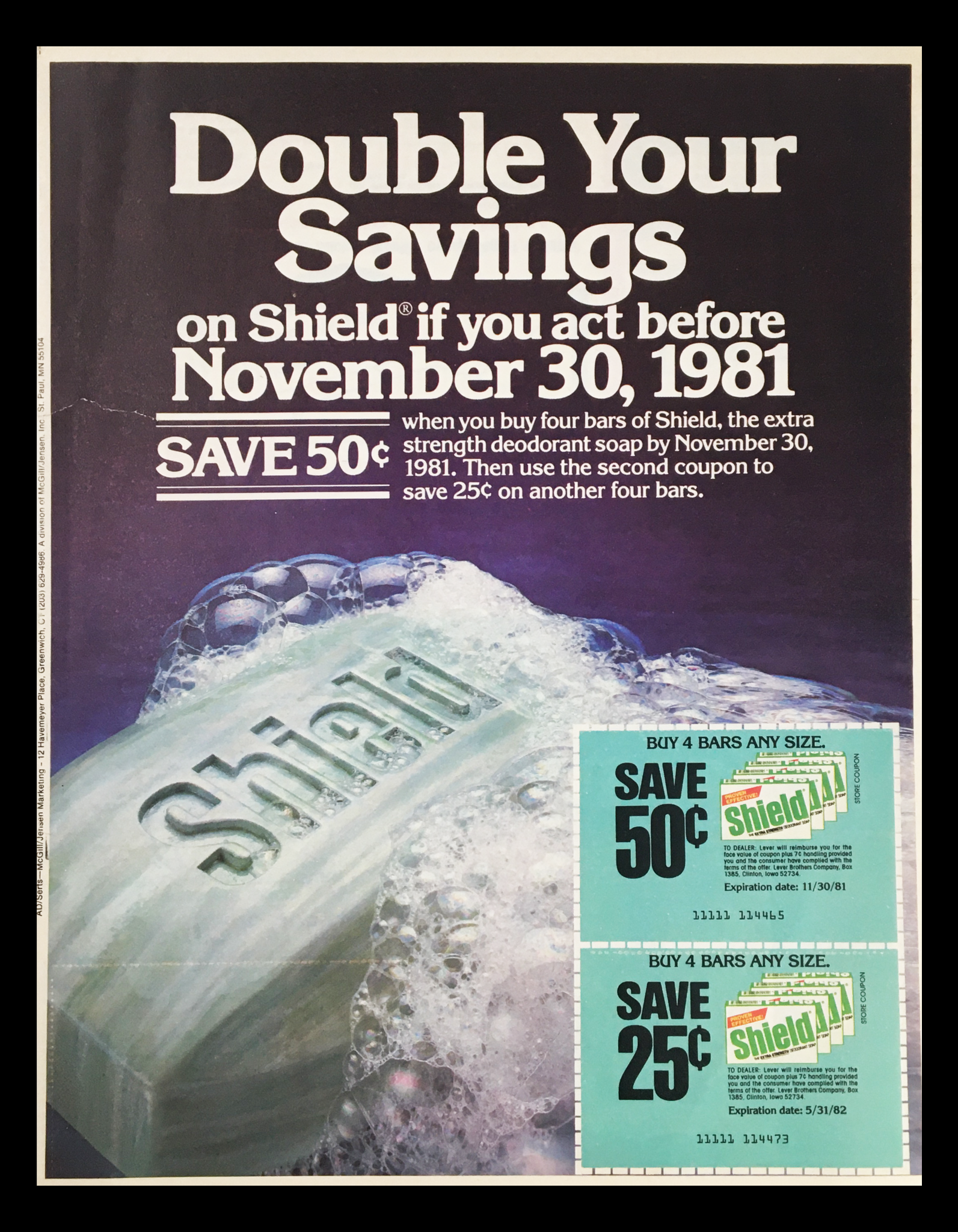 1981 Shield Extra Strength Deodorant Soap Circular Coupon Advertisement