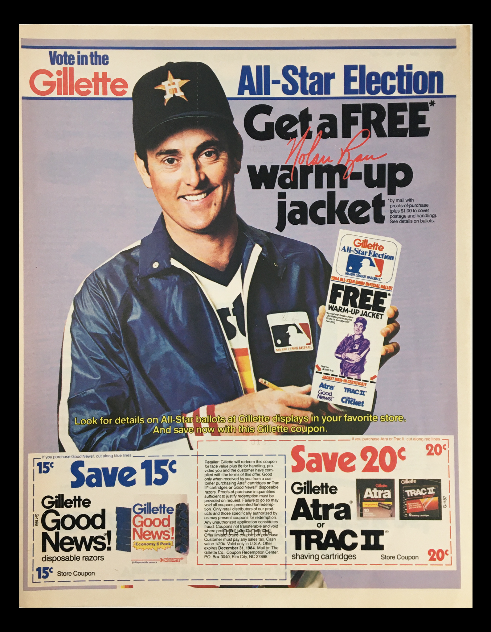 1985 Gillette MLB All-Star Election Nolan Ryan Circular Coupon Advertisement