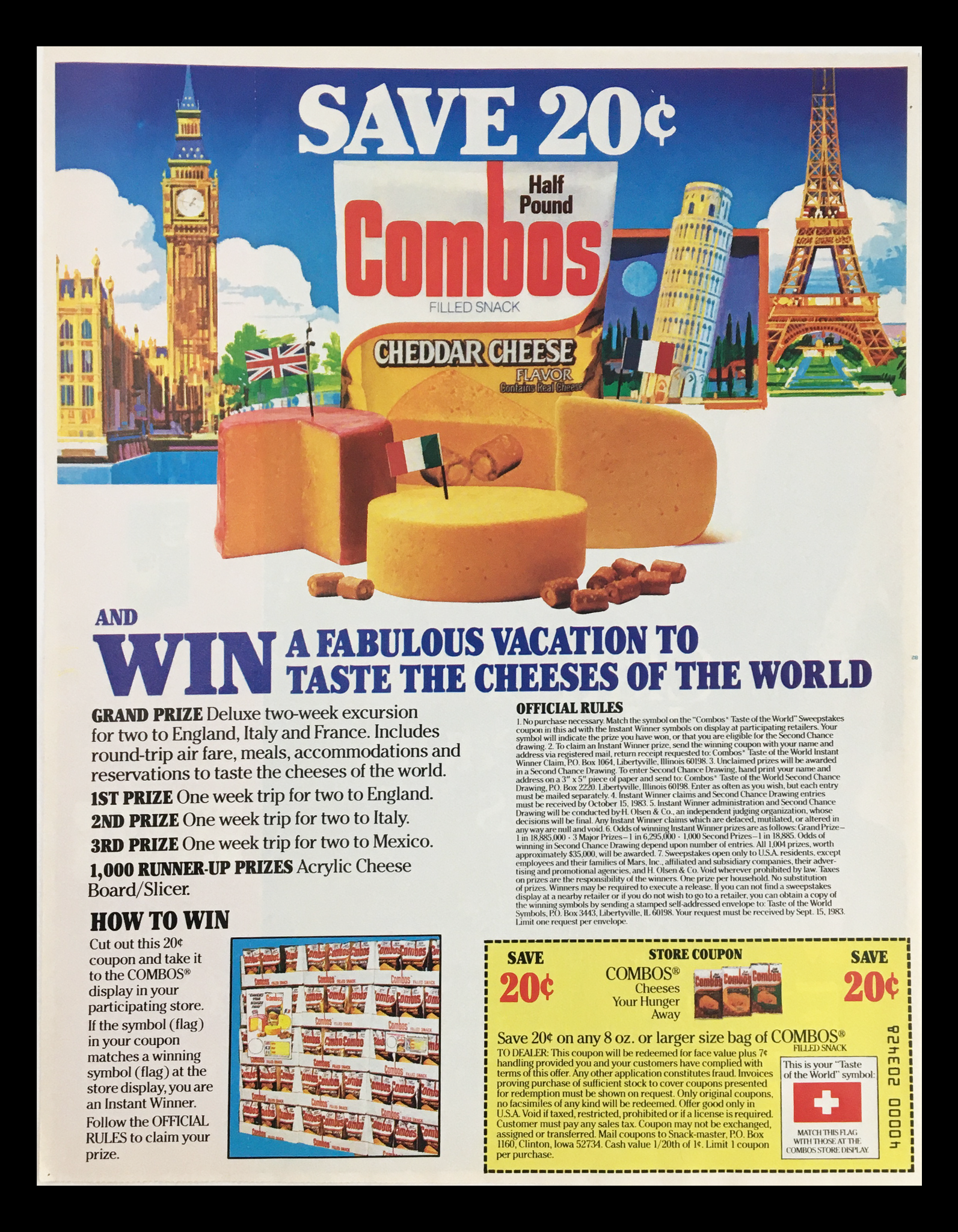 1984 Combos Half Pound Cheese Filled Snack Circular Coupon Advertisement