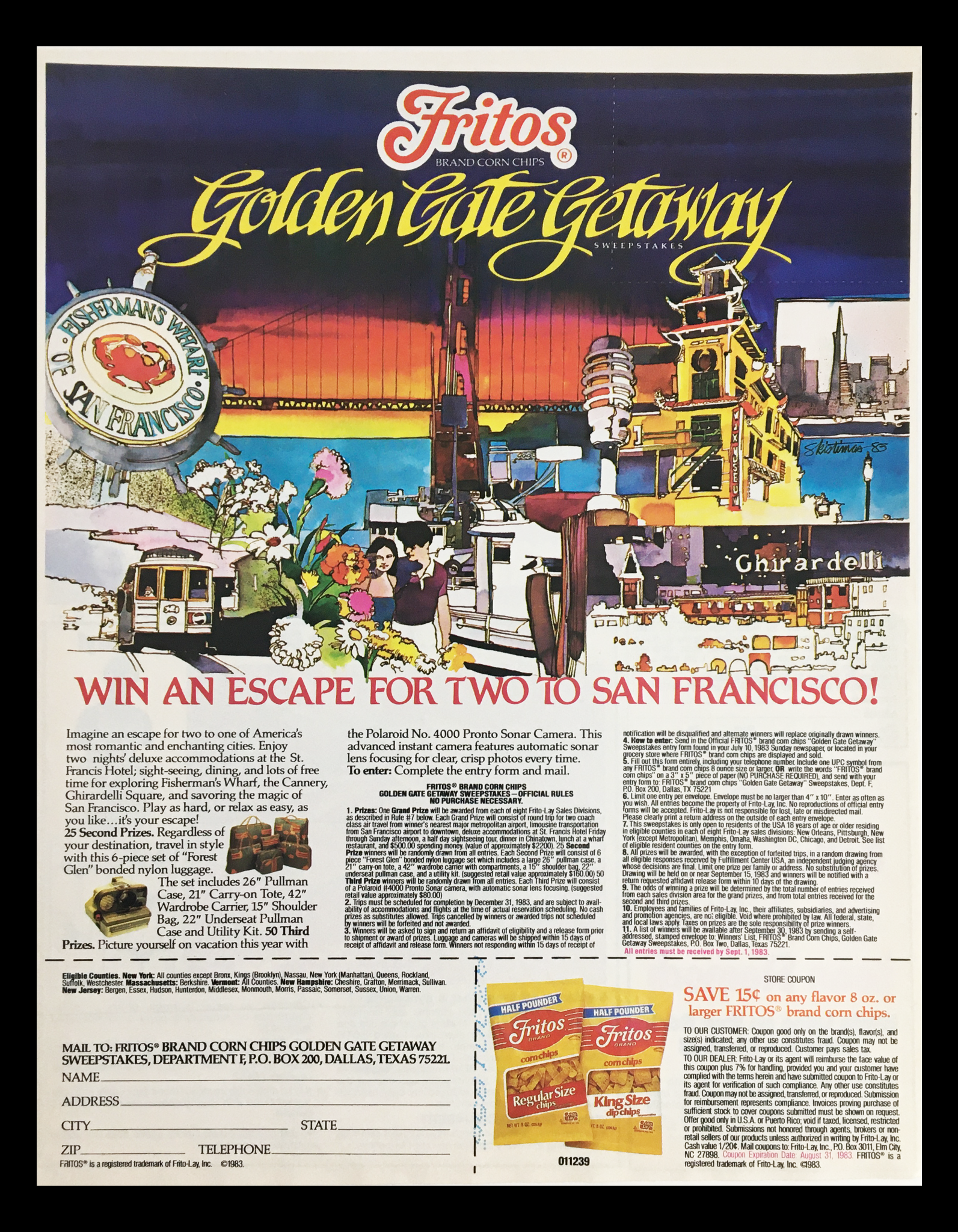 1983 Fritos Brand Corn Chips Golden Gate Getaway Circular Coupon Advertisement