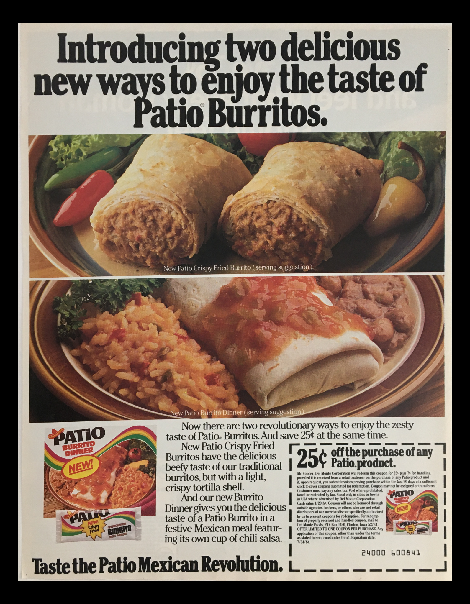 1984 Patio Crispy Fried Burrito Dinner Circular Coupon Advertisement