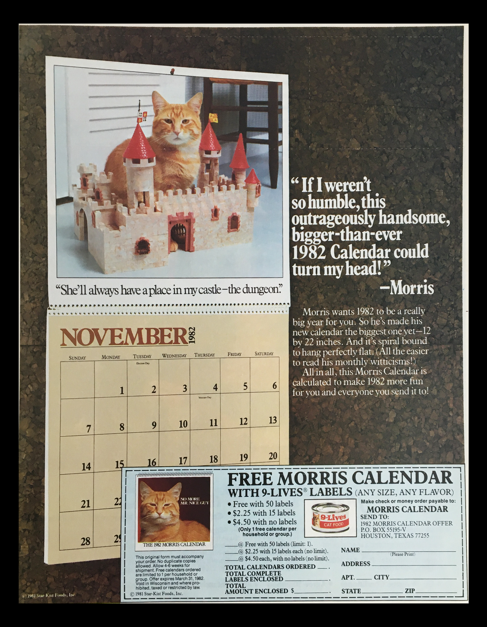 1981 9-Lives Cat Food Morris Calendar Circular Coupon Advertisement