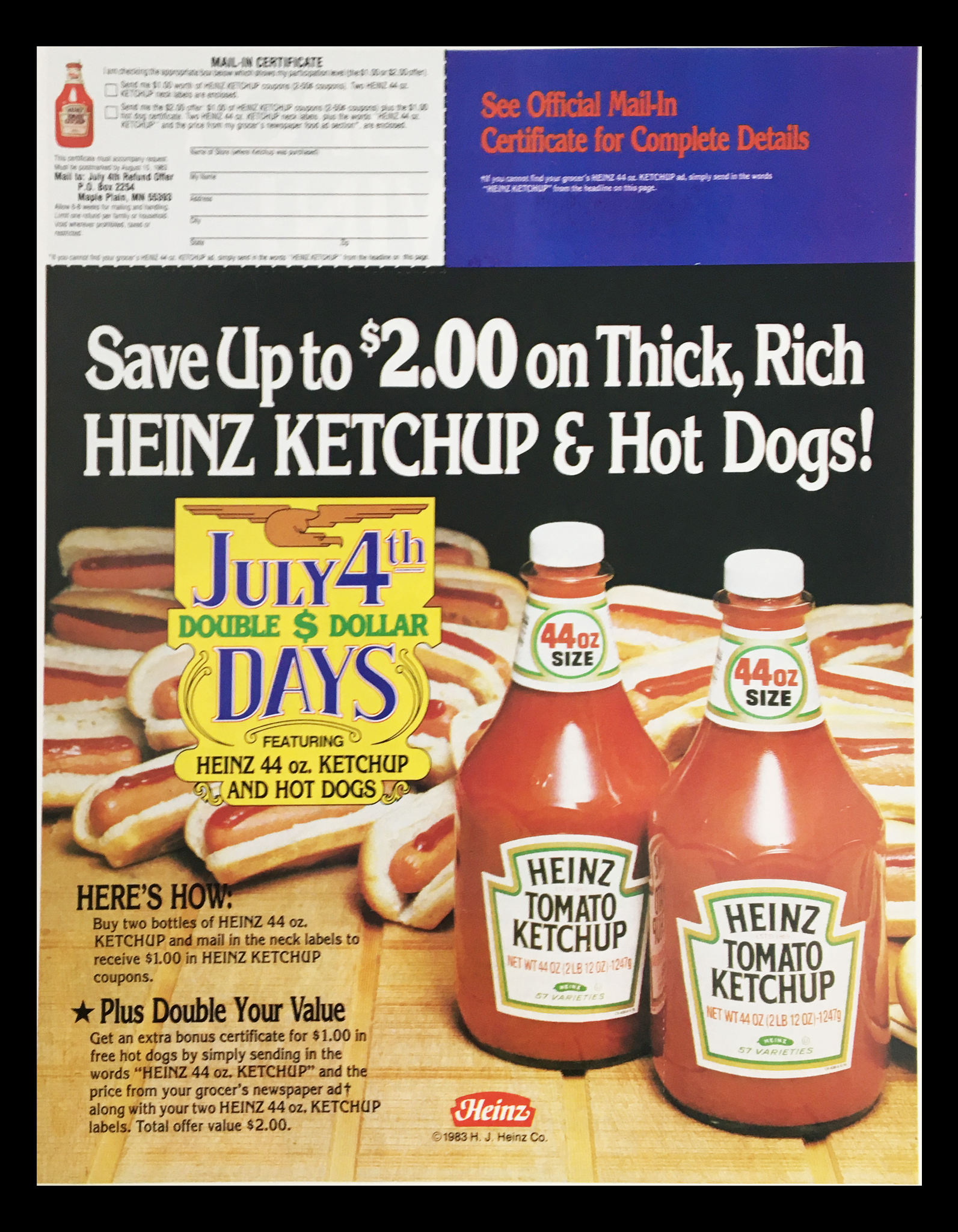 1984 Heinz Tomato Ketchup & Hot Dogs Circular Coupon Advertisement