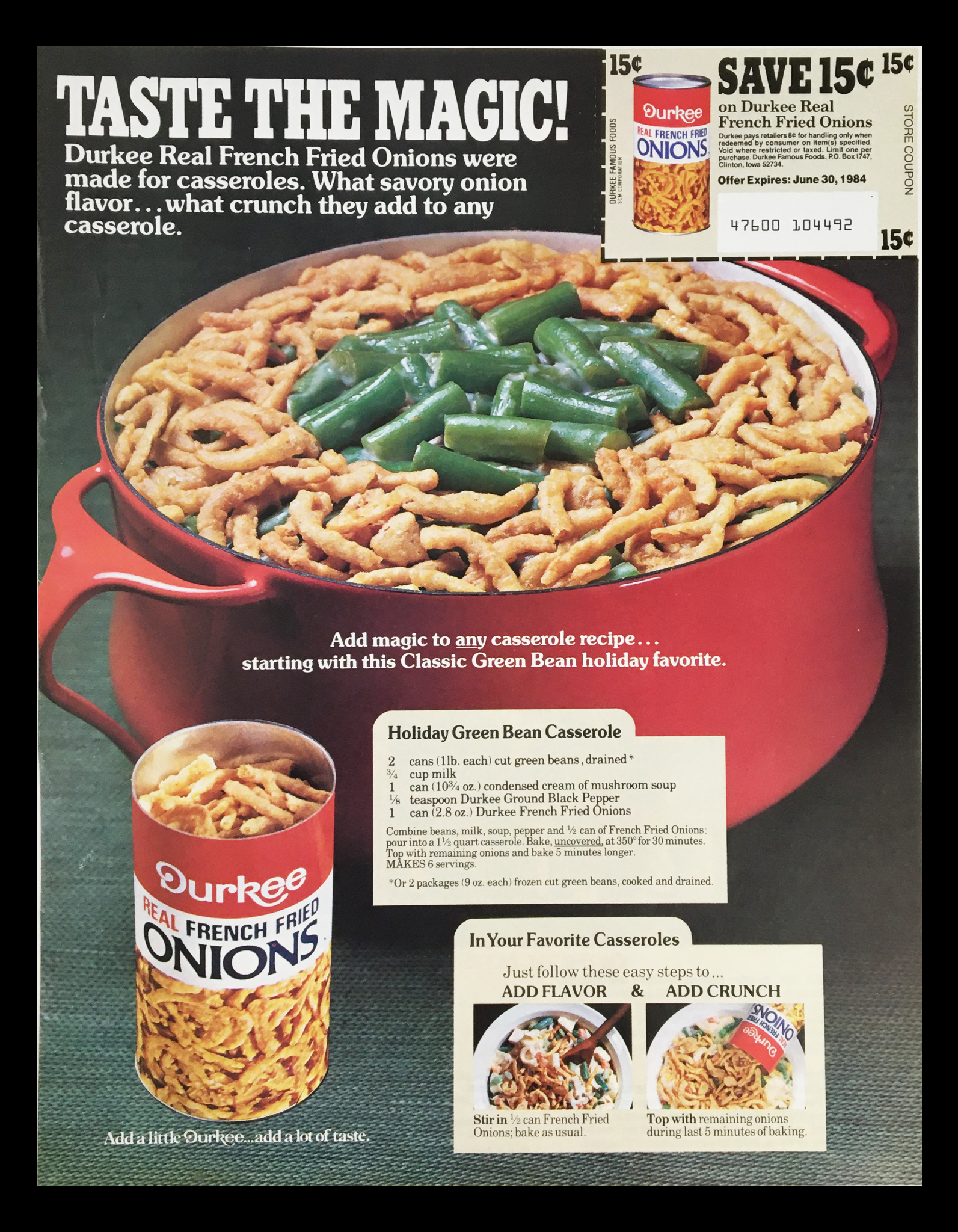 1984 Durkee Real French Fried Onions Circular Coupon Advertisement