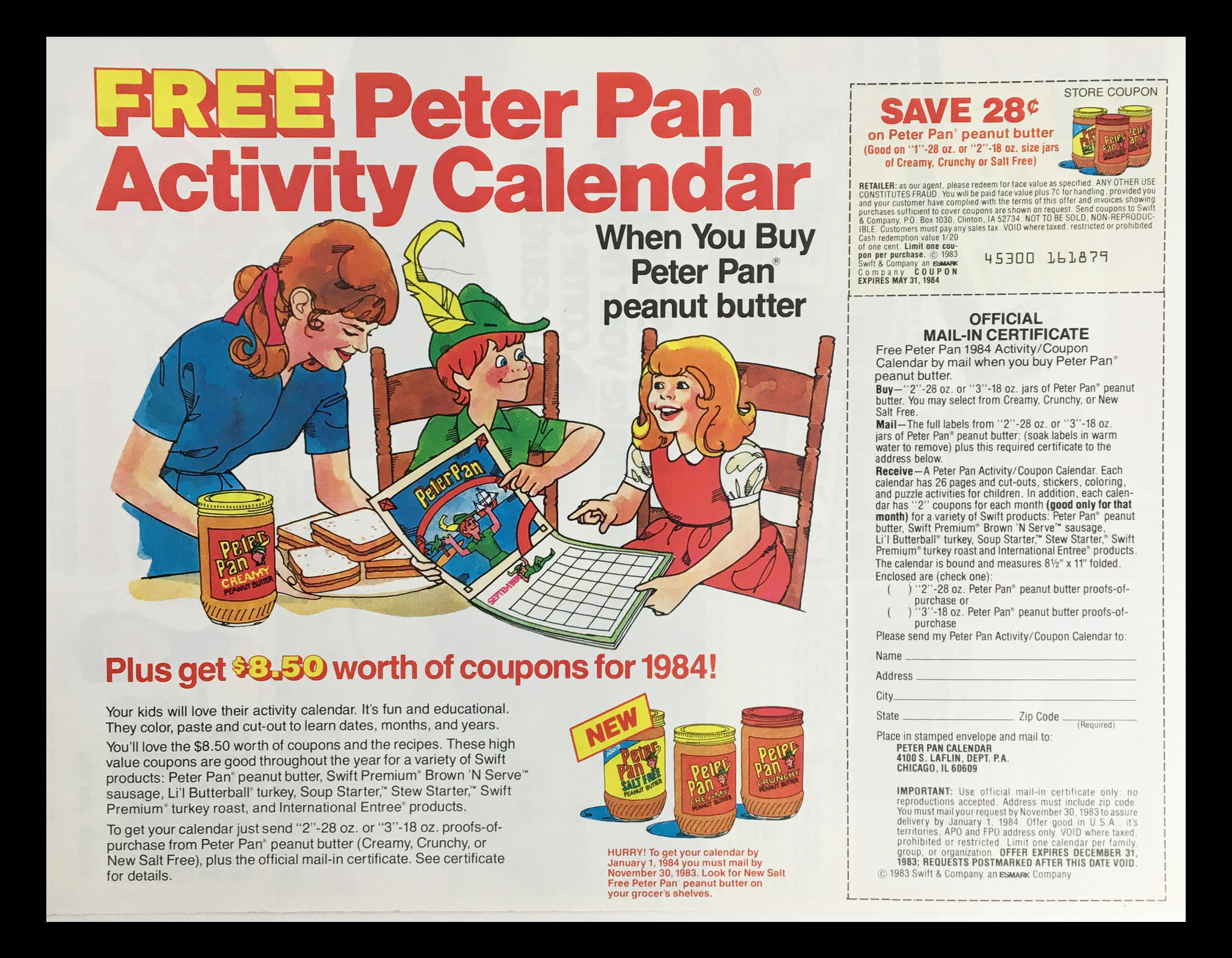 1983 Peter Pan Salt Free Peanut Butter Circular Coupon Advertisement