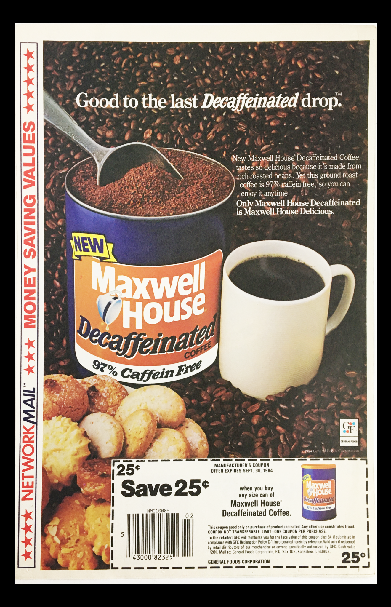 1984 Maxwell House Decaffeneited Coffee Circular Coupon Advertisement