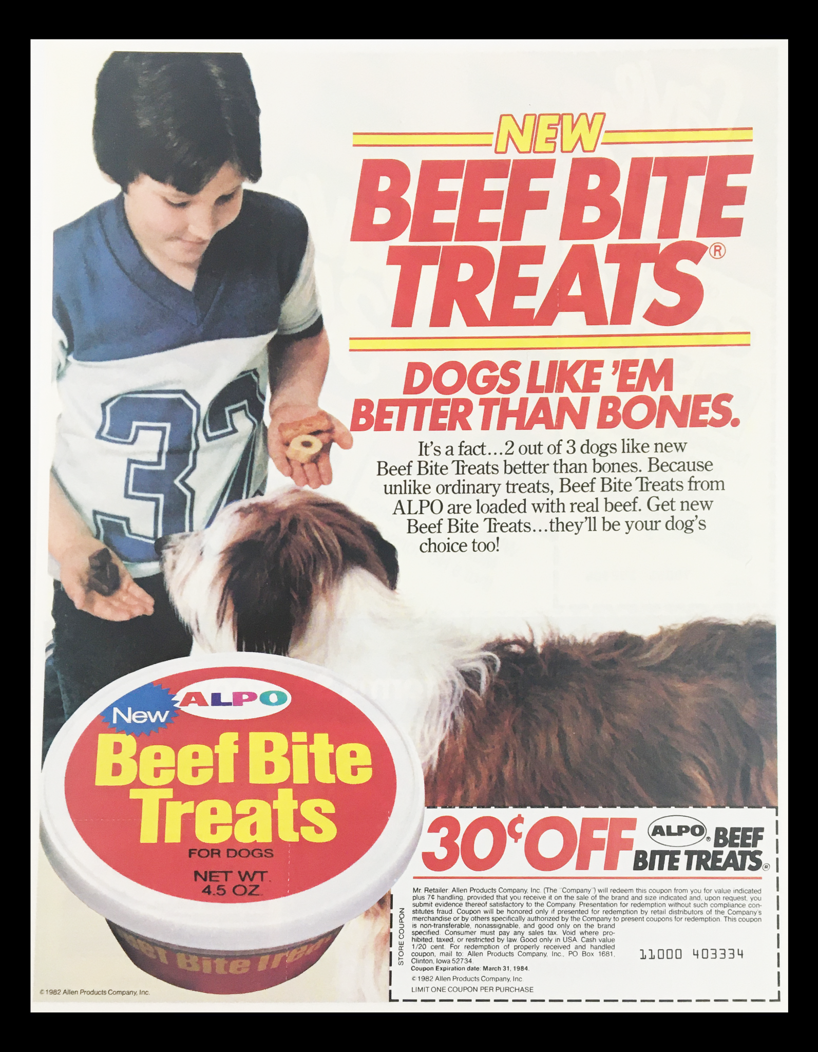 1982 Alpo Beef Bite Treats for Dogs Circular Coupon Advertisement