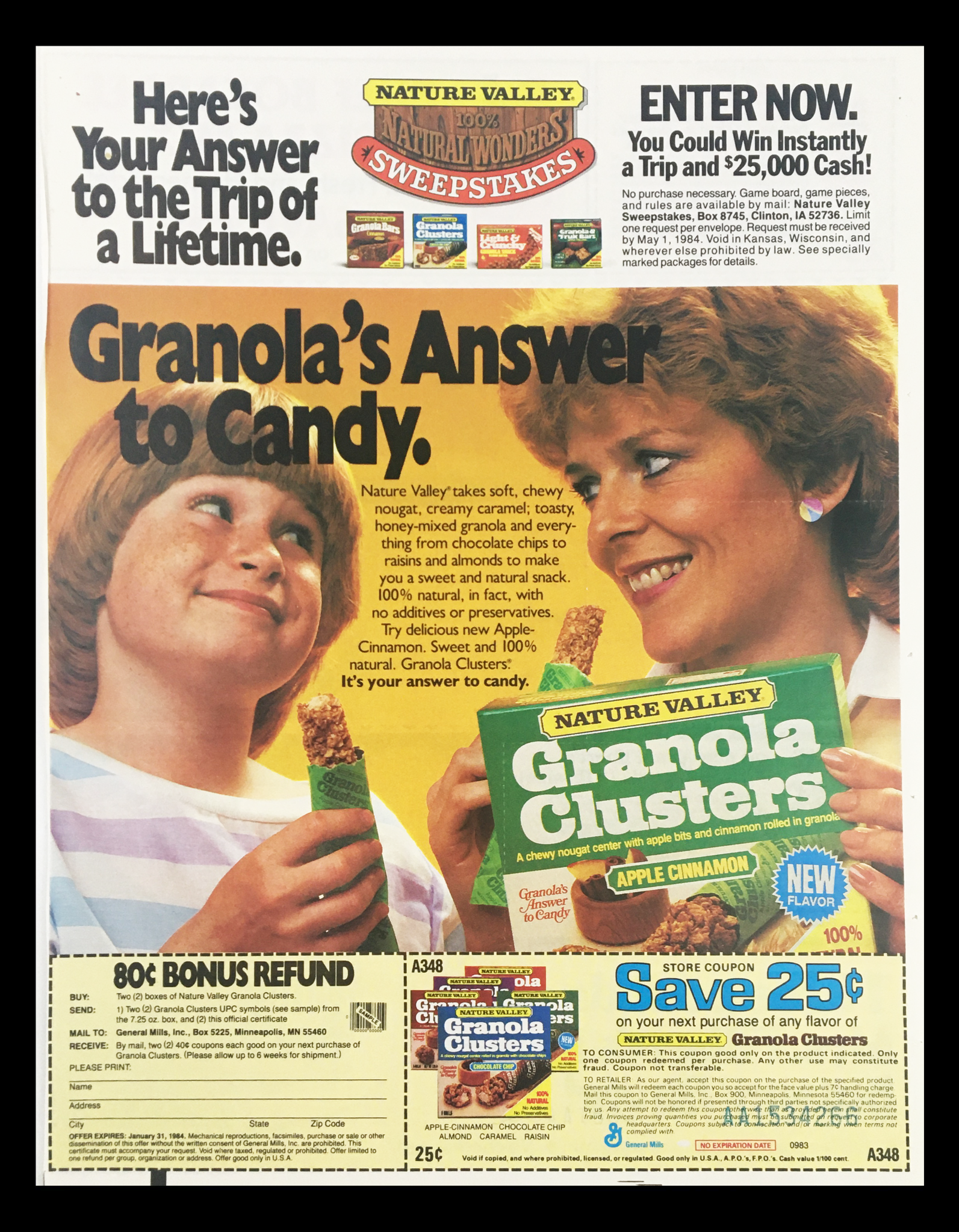 1984 Nature Valley Granola Clusters Bar Circular Coupon Advertisement