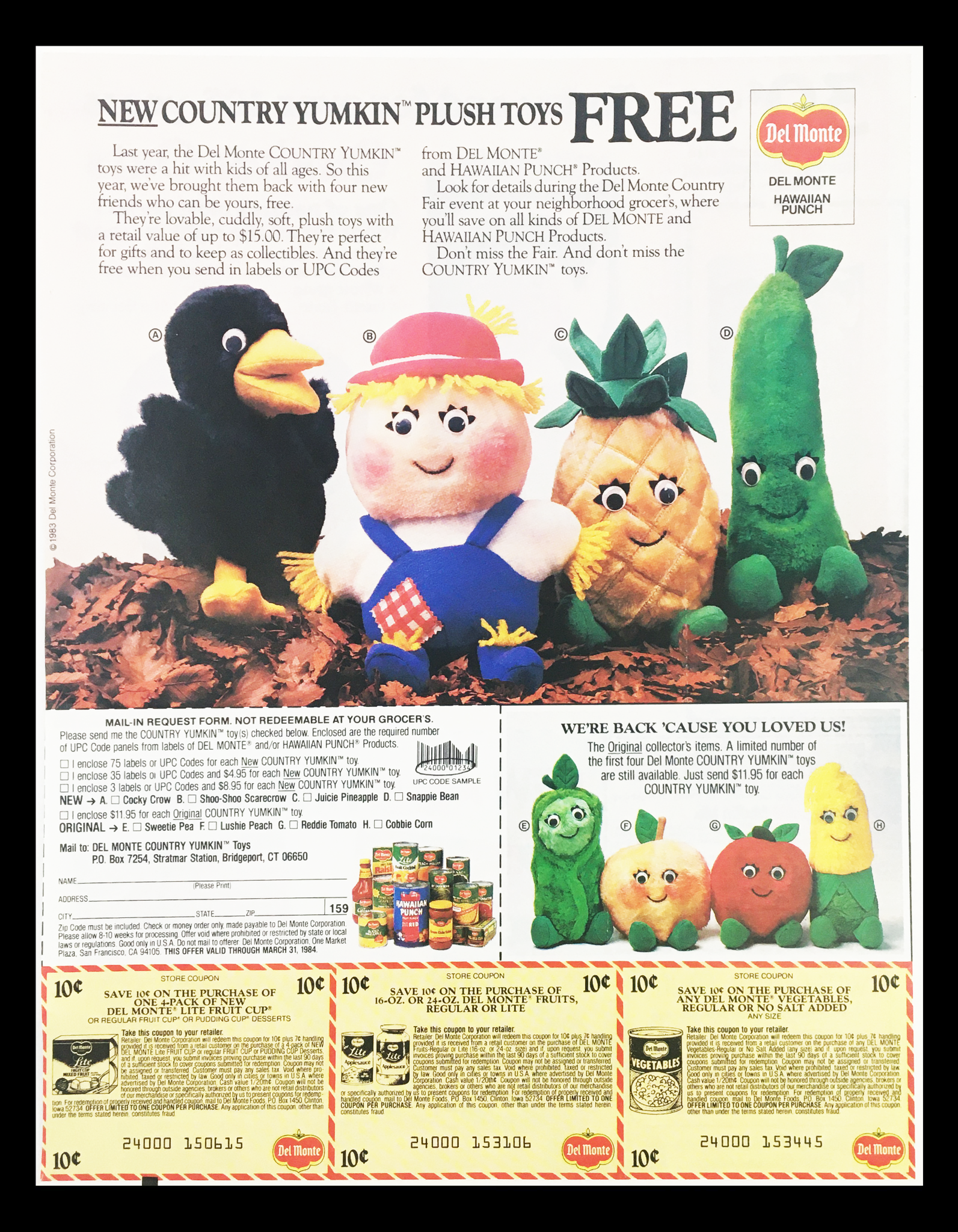 1983 Del Monte Country Yumkin Plush Toys Circular Coupon Advertisement