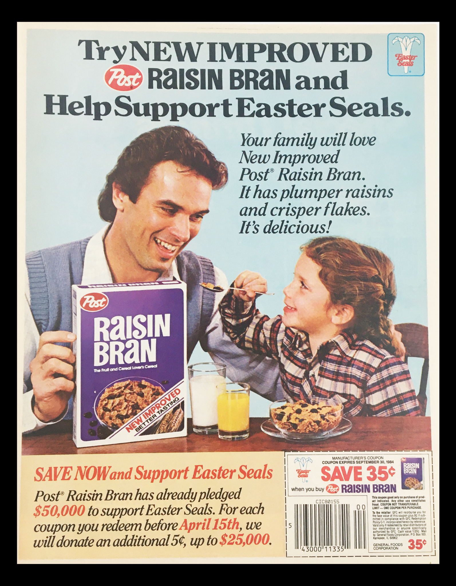 1984 Post Raisin Bran Fruit Cereal Circular Coupon Advertisement