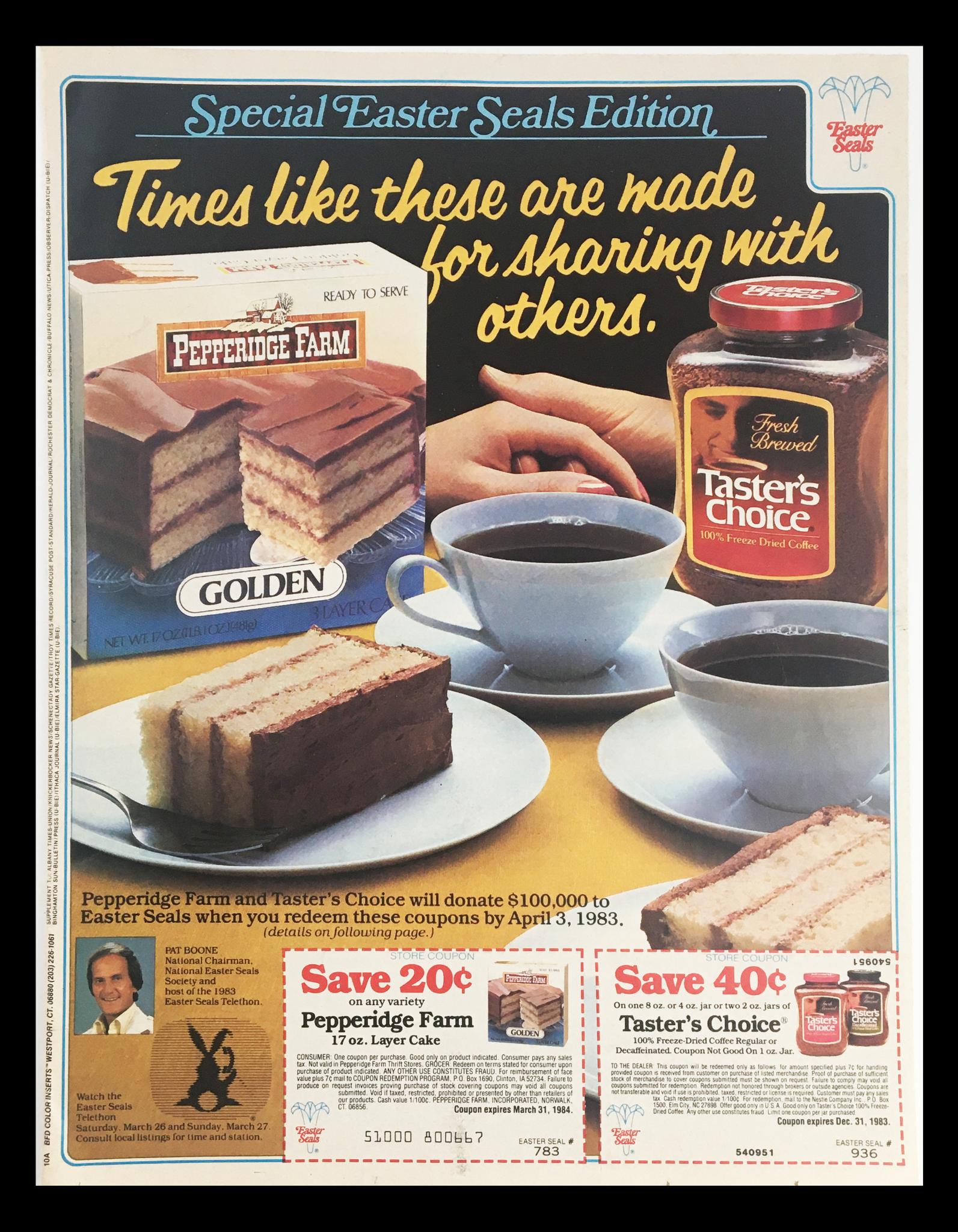 1983 Pepperidge Farm and Taster's Choice Coffee Circular Coupon Advertisement