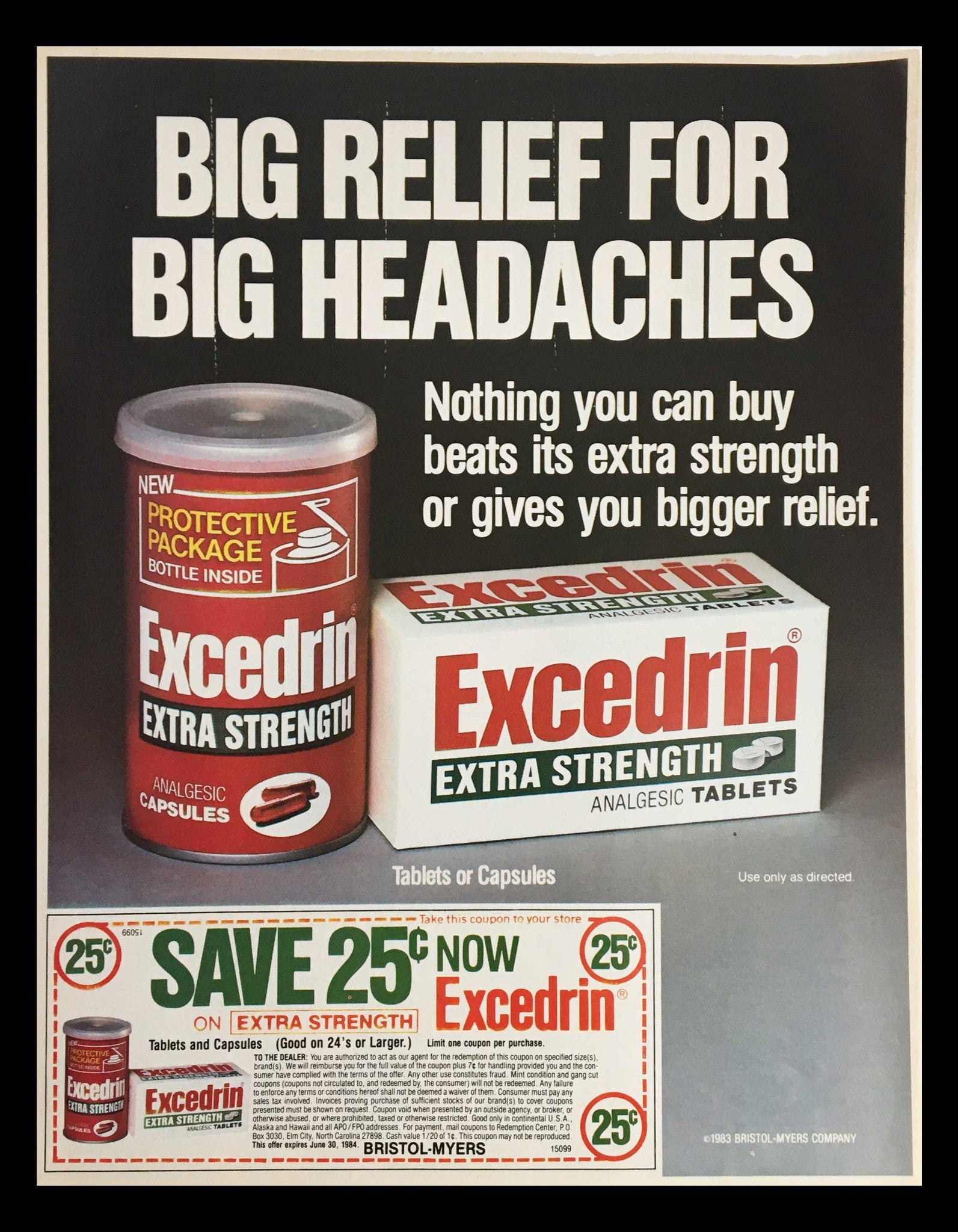 1984 Excedrin Extra Strength Analgesic Capsule Circular Coupon Advertisement