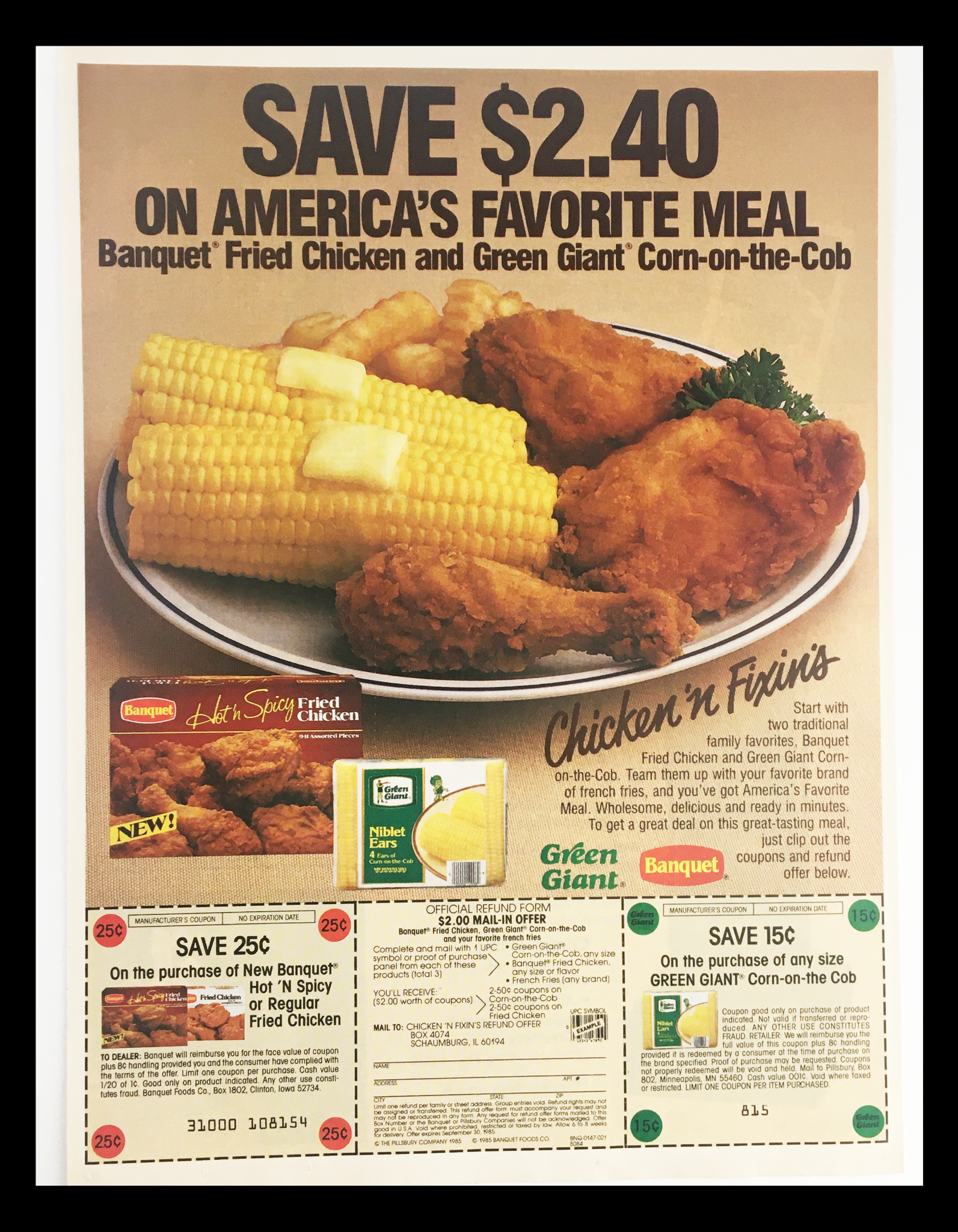 1985 Banquet Hot 'n Spicy Fried Chicken Mix Circular Coupon Advertisement