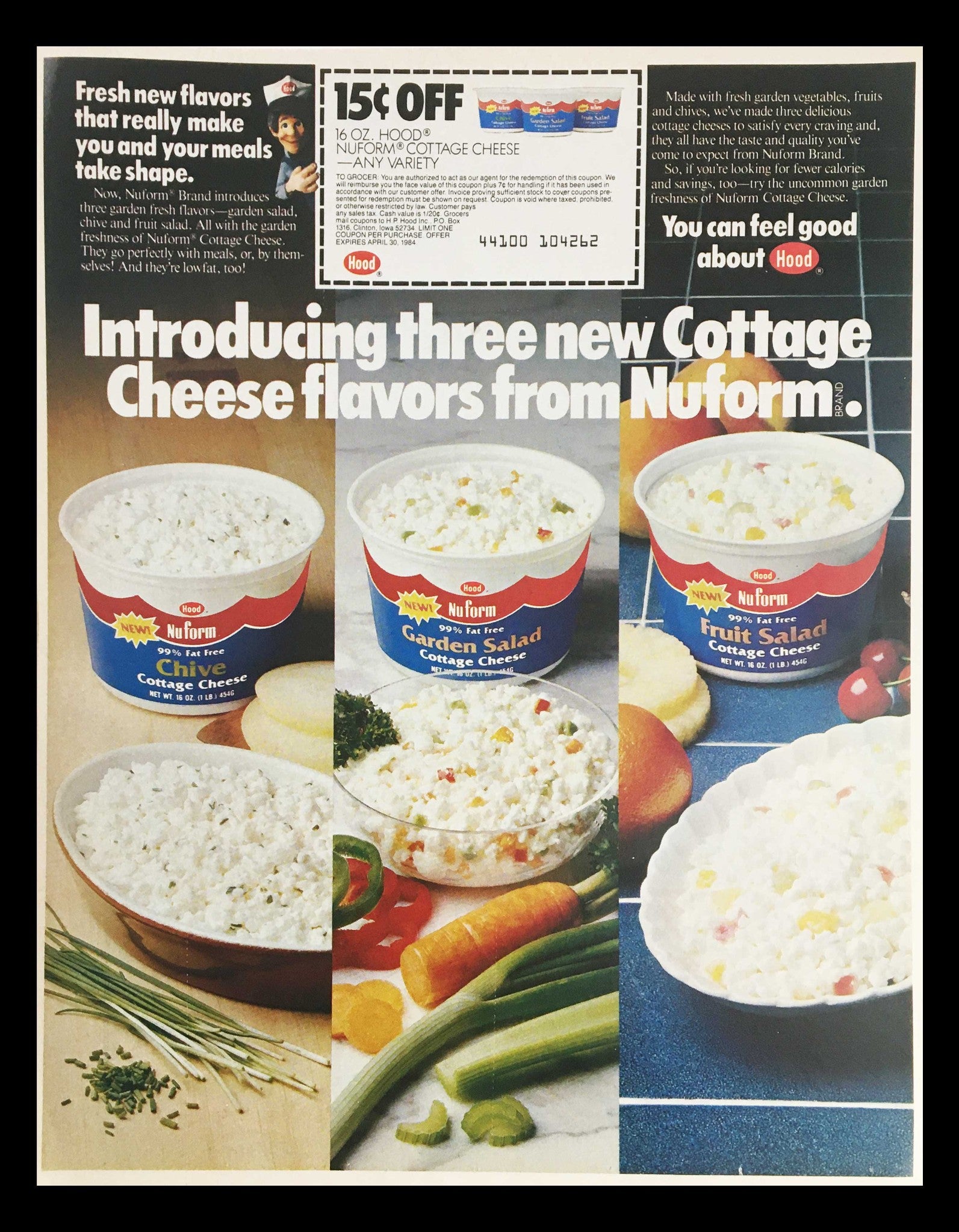 1984 Hood Nu Form Garden Salad Cottage Cheese Circular Coupon Advertisement