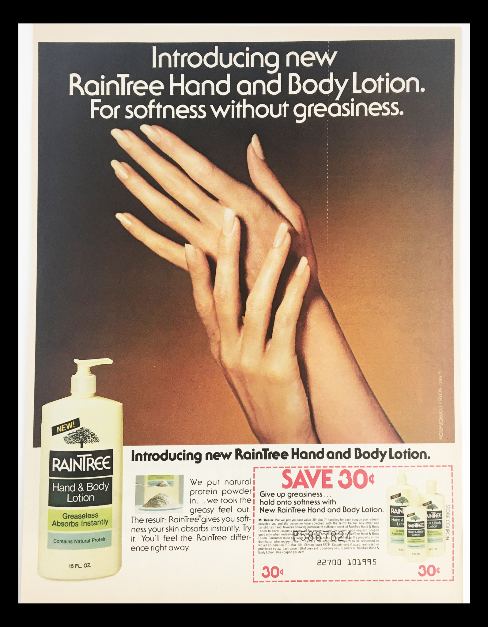 1982 Raintree Hand & Body Lotion Circular Coupon Advertisement